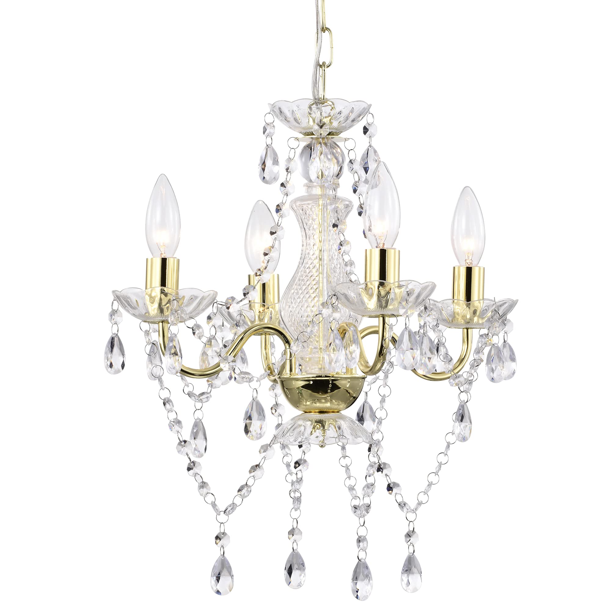 LaLuLa Mini Crystal Chandelier Lighting, 4-Light, Gold Metal, Modern Design for Dining Room