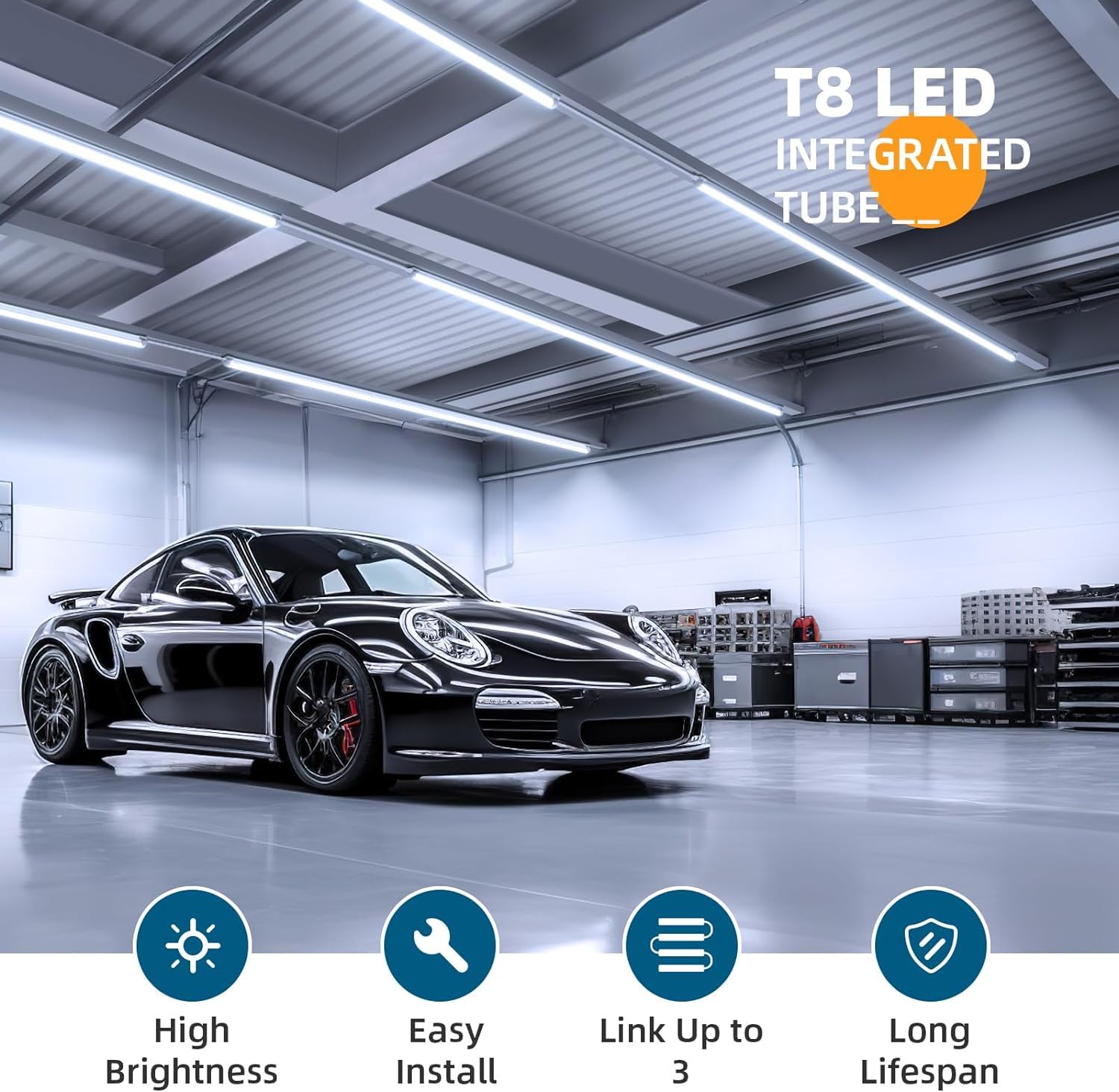 Barrina 8Ft Led Shop Light, 100W 15000Lm 6500K Super Bright White, Linkable Integrated T8 Shop Lighting With Clear Cover, V Shap