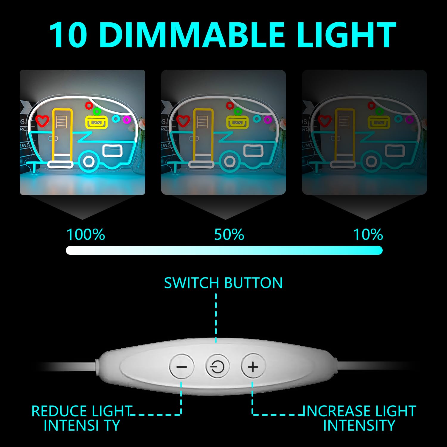 Rv Neon Sign For Wall Decor Camper Led Sign Dimmable Camping Neon Light Up Sign For Camping Lovers Gift Campsite Decorations Rv Camper Party Touring Car Travel Trailers Backdrop