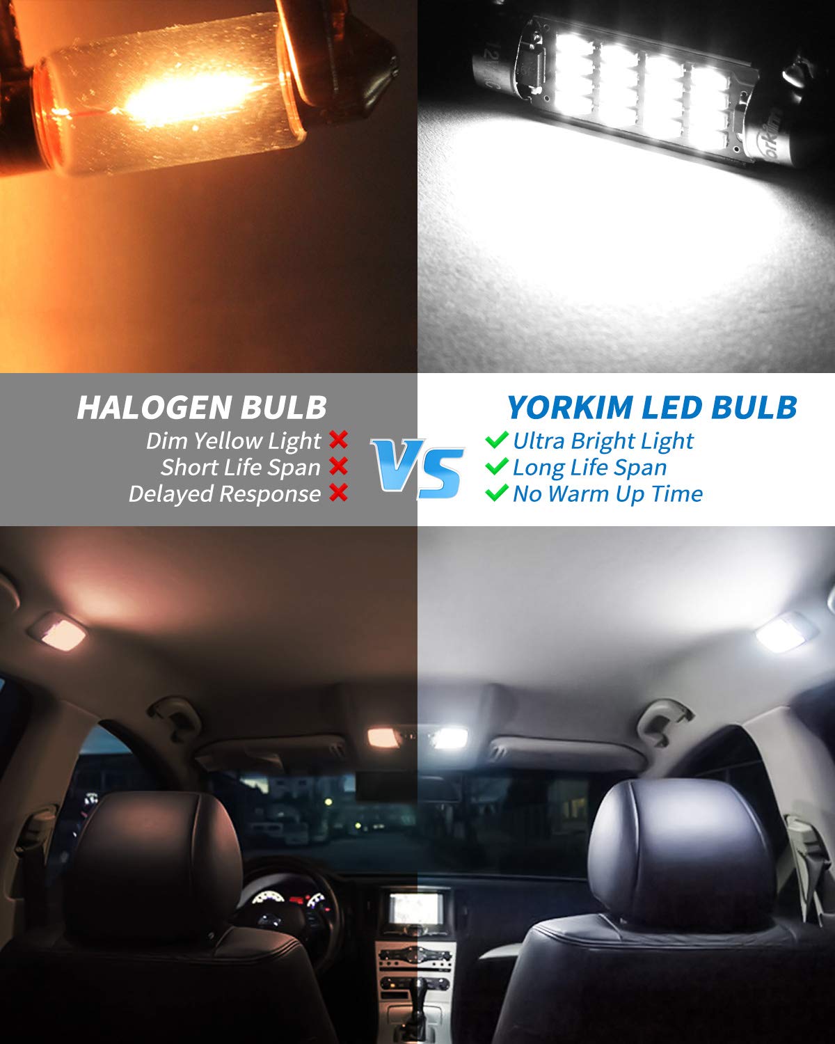 Yorkim Festoon LED Bulb 42mm 16-SMD 4014 Chipset White Pack of 2
