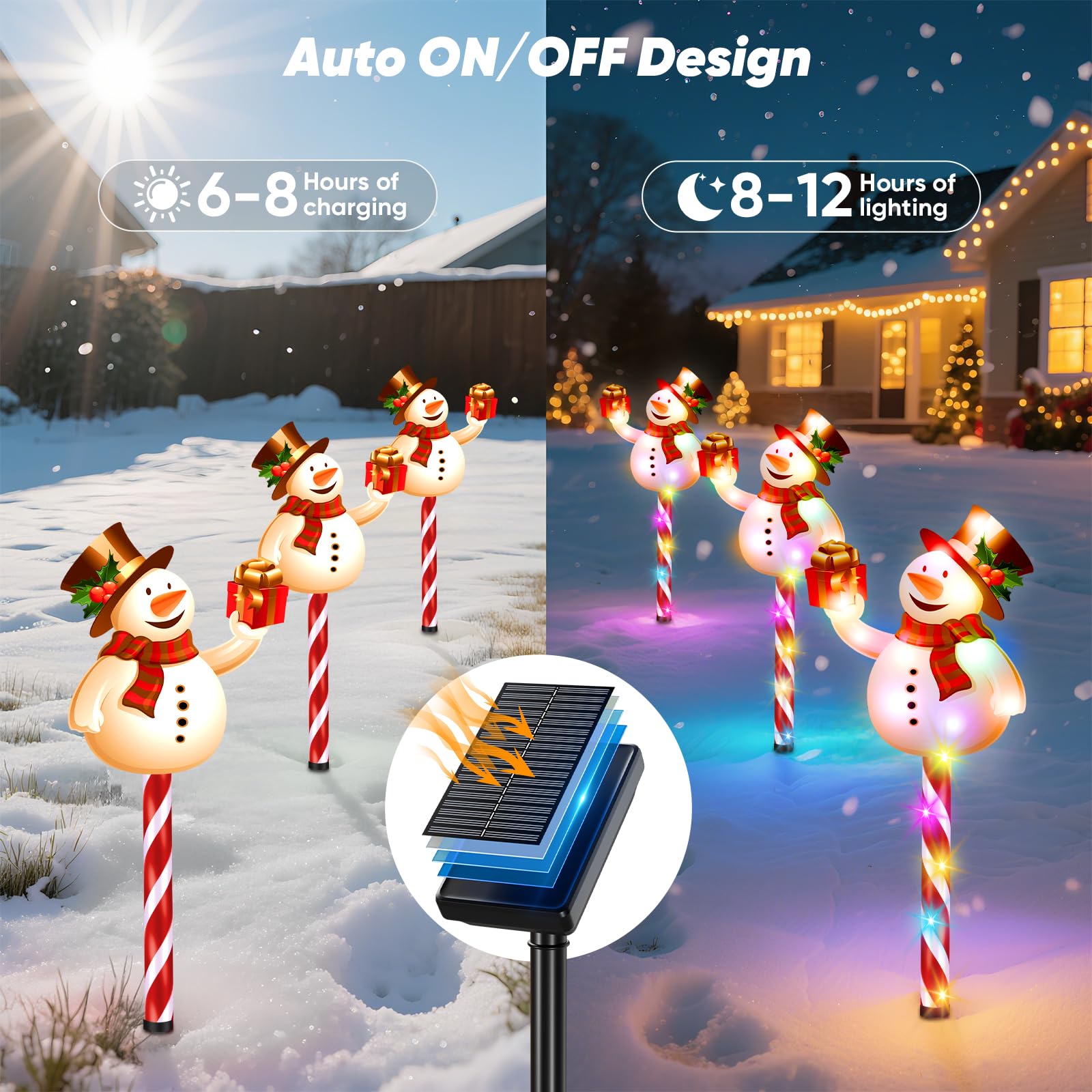 NESSTU Solar Christmas Decorations - Set of 5 Snowman Pathway Lights, Waterproof, Red & White, Solar Powered, 10 Modes