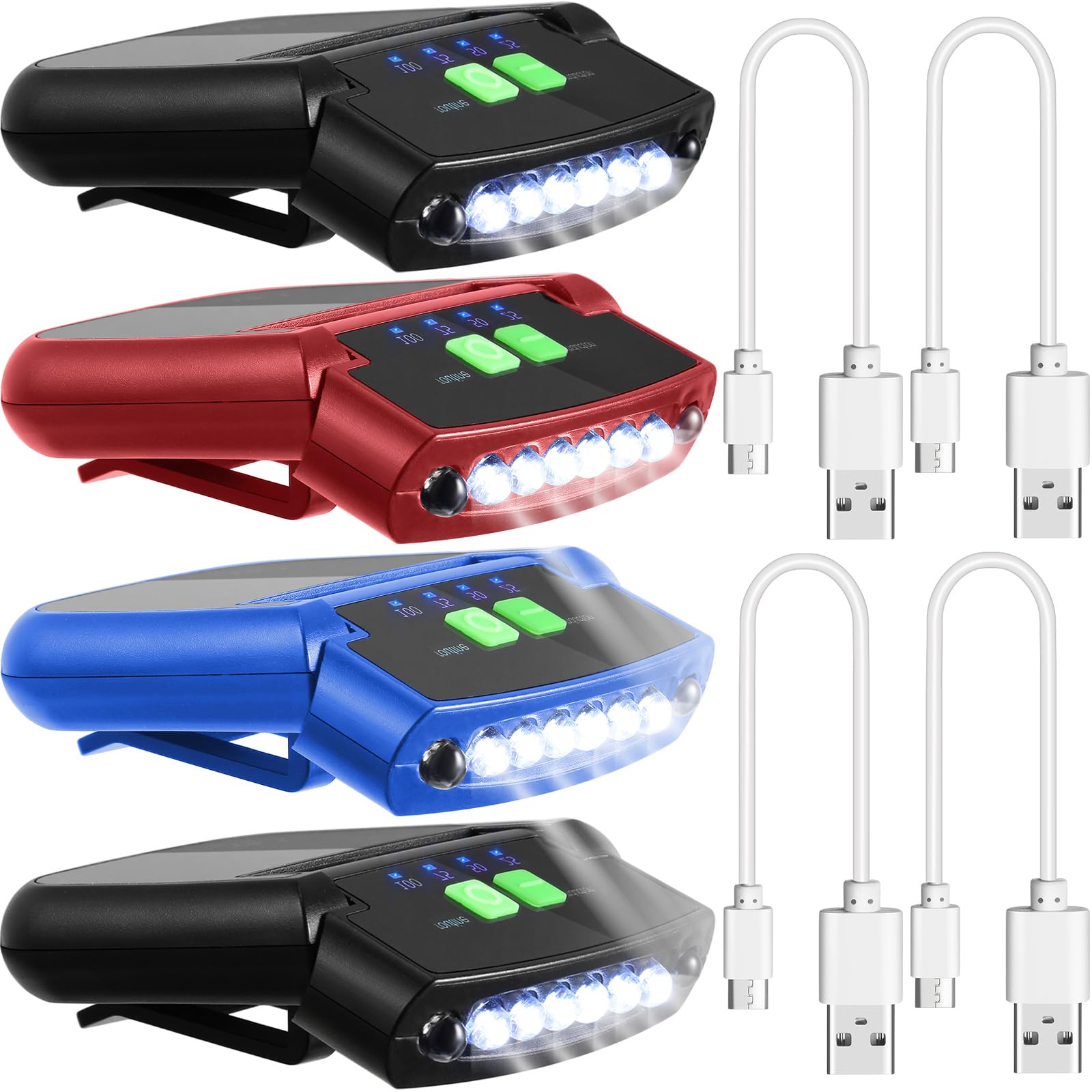 Mudder LED Clip on Cap Lights, USB Rechargeable, Waterproof, Ultra Bright, Model Mudder-UJHN9565, Colors: Black, Blue, Red