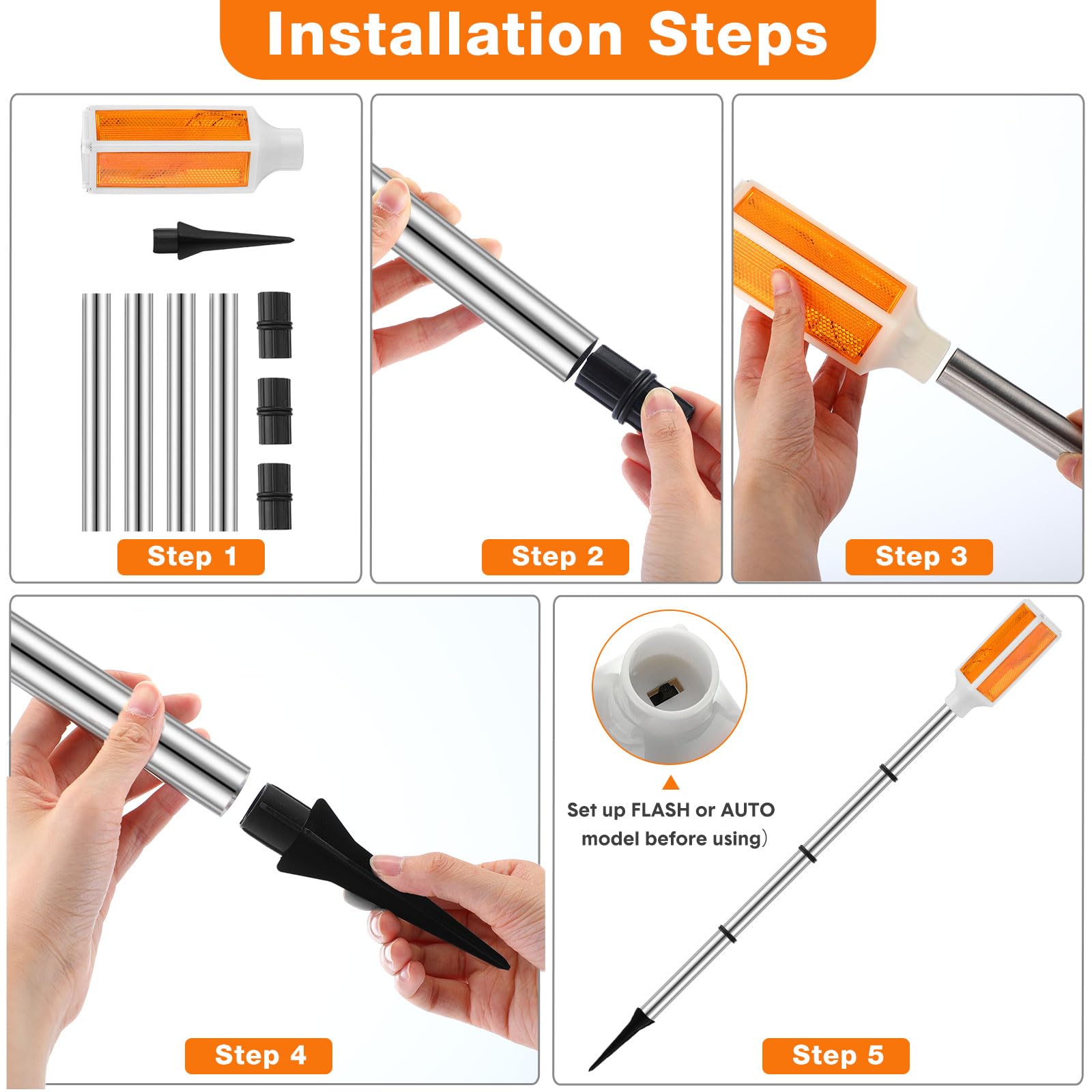 Baquler 10 Pcs Solar Powered Driveway Markers Reflective Driveway Lights Landscape Reflectors with Drill Bit Gloves for Snow Roa