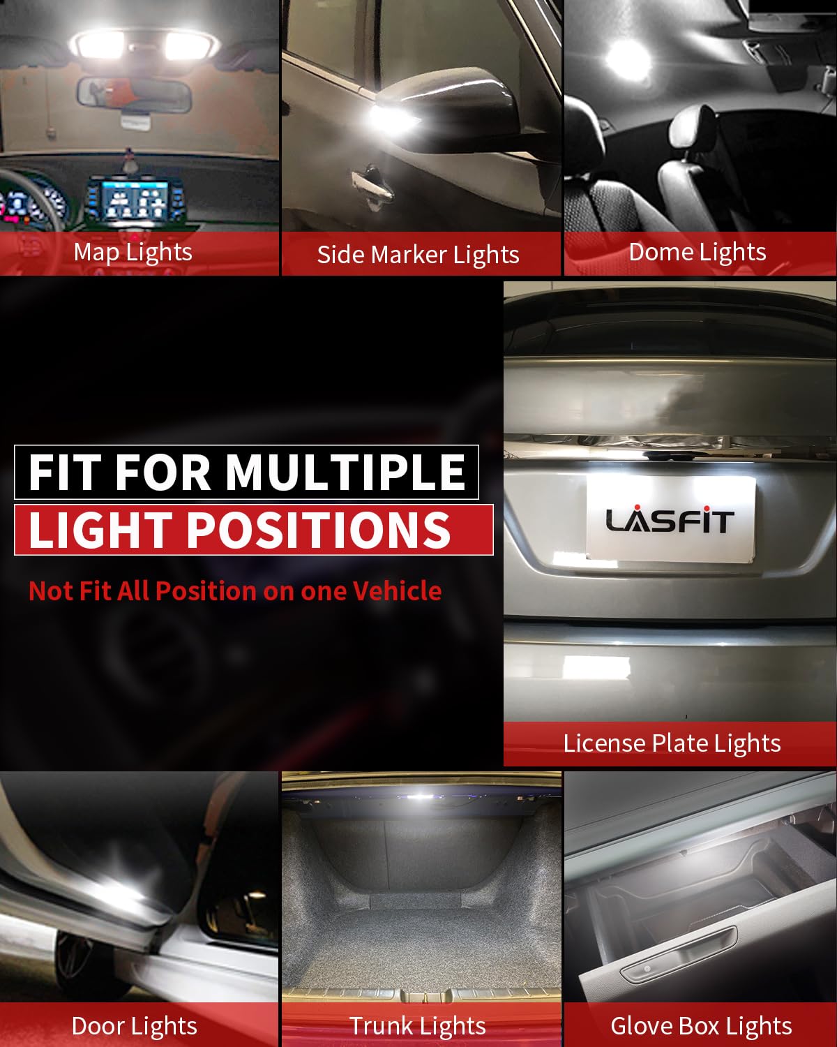 LASFIT T10 LED Bulbs, 400LM 6000K White, Canbus Error Free, Pack of 2, Model LX001-T10/194W for Dome, Map,