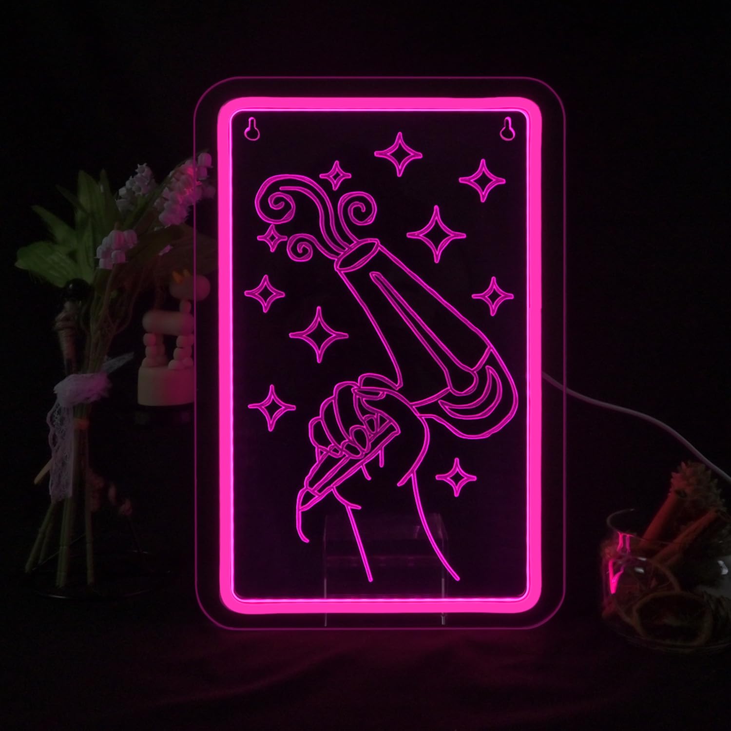 LUCUNSTAR Hairdryer Neon Sign LED Decor for Beauty Salon, 14.69in x 9.4in, Pink