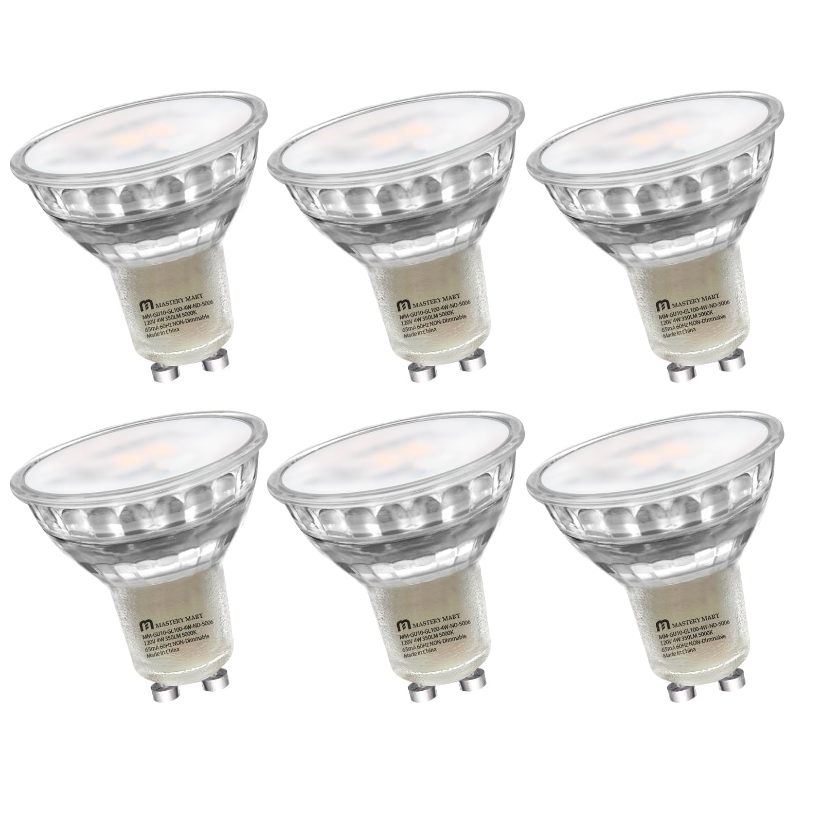 Mastery Mart Non-Dimmable Gu10 Led Light Bulbs, 4W Bright 5000K Daylight White 50W Halogen Equivalent, 350Lm Energy Saver For Tr