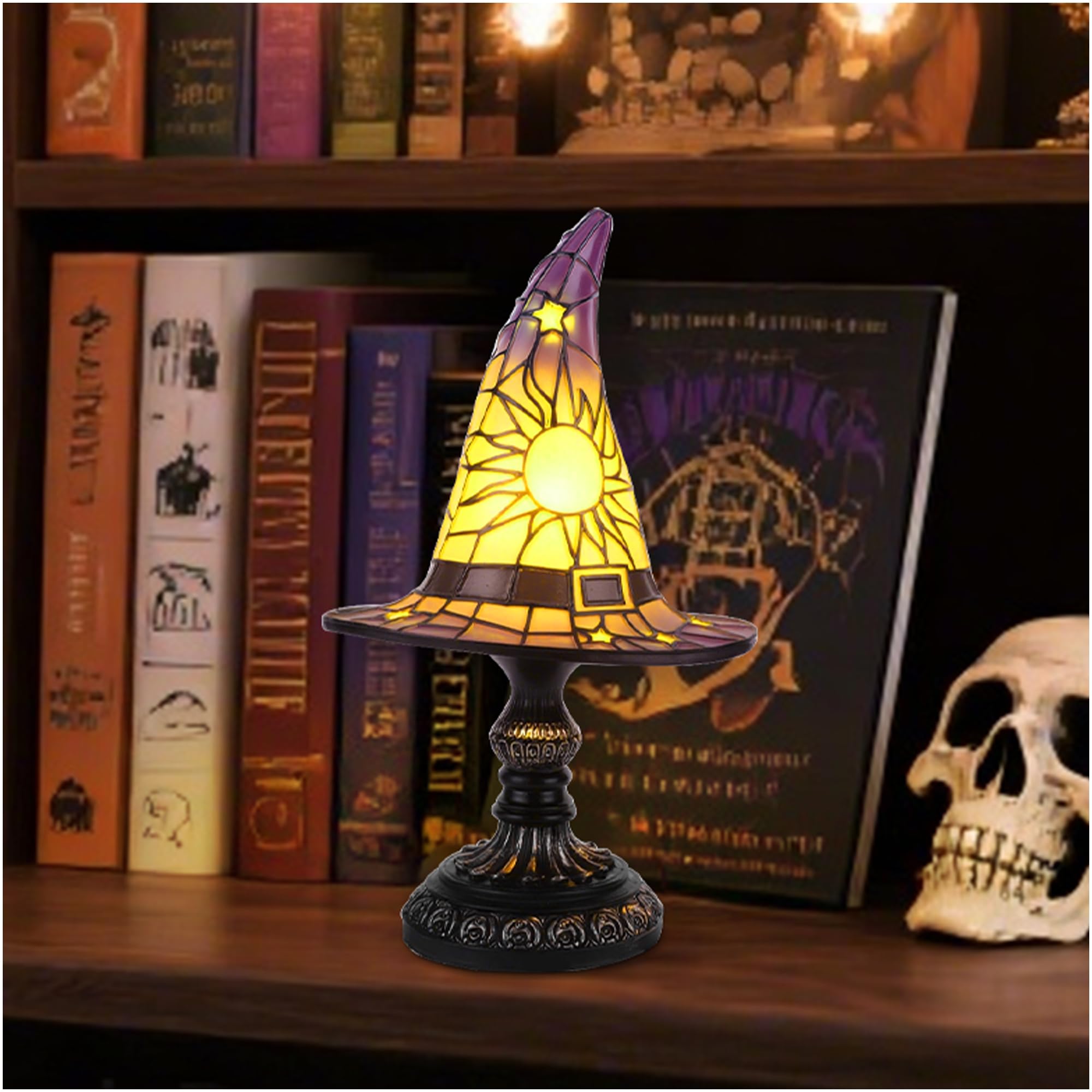 Lufstd Witch Hat Lamp - Stained Resin, Purple, Model NWMD1001, Ideal for Indoor & Outdoor Halloween Decoration