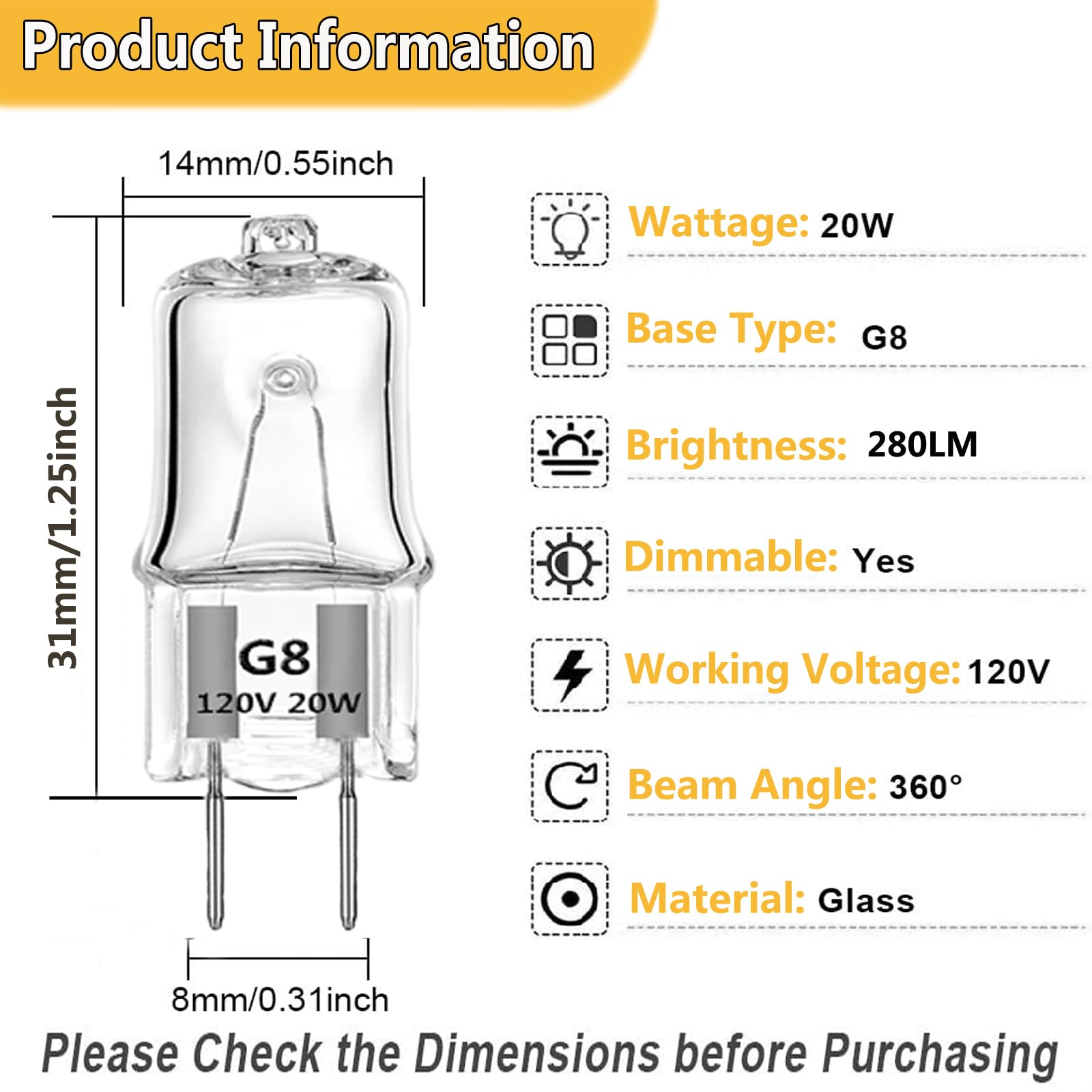 Appliance Light G8 Bulbs For Ge Microwave Oven - Night Light/Stove Bulbs - 20W 120V Xenon Light Bulbs Under Cabinet Lighting Rep