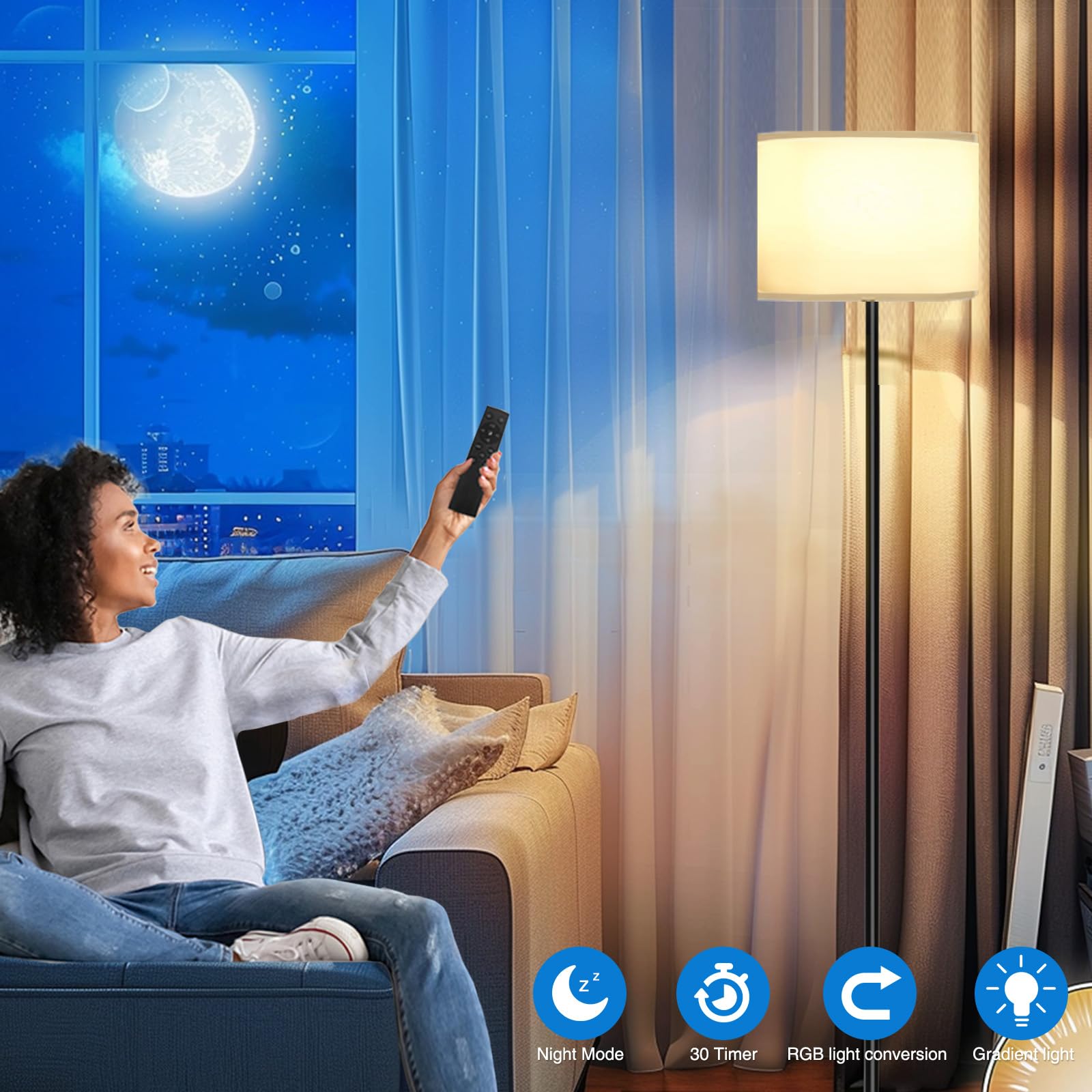 Qaubauyt Floor Lamp For Living Room Bedroom,Modern Led Floor Lamp With Remote Control And Stepless Dimmable Colors Temperature &