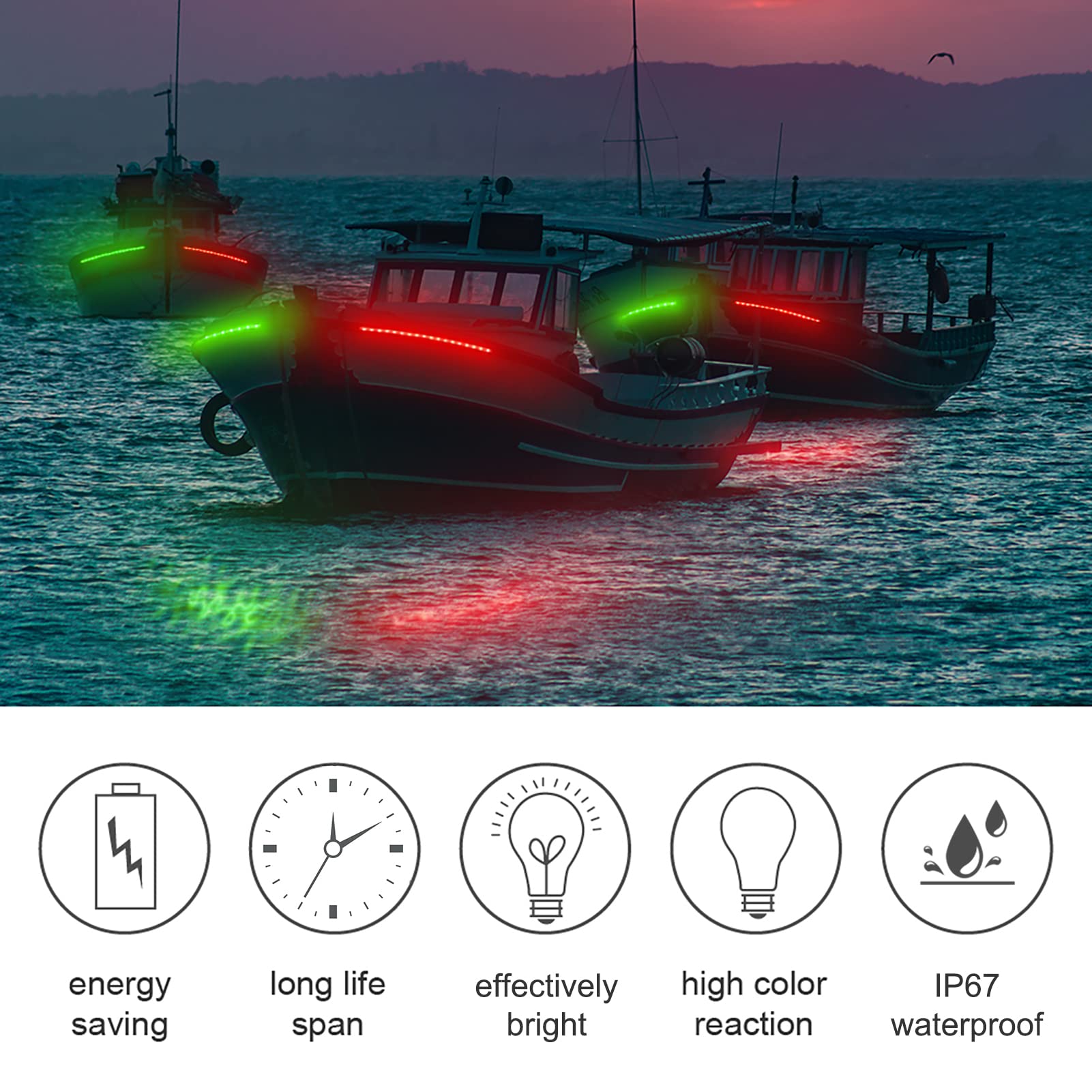Obcursco LED Navigation Lights for Boats, 12 Inch, Red and Green, Bow and Stern Lights for Marine, Kayak, Jon Boat, Bass Boat