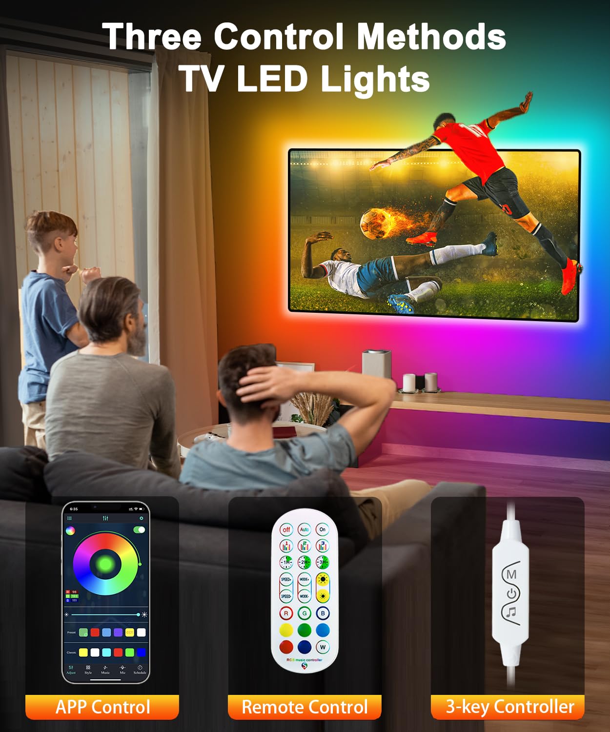 KeShu LED Lights for TV 55-75 Inch, 16.4ft Rainbow Color Changing Backlight with Remote and Bluetooth APP