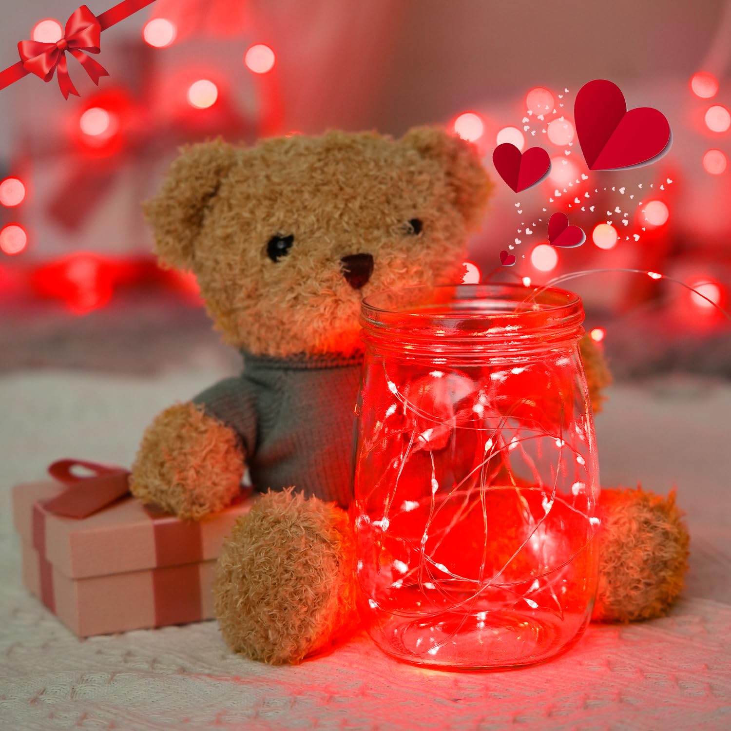 Jmexsuss 200 Led Red Fairy Lights, 66 Ft 8 Modes Red Christmas Lights Indoor Plug In With Wheel, Remote Control Red Twinkle Ligh