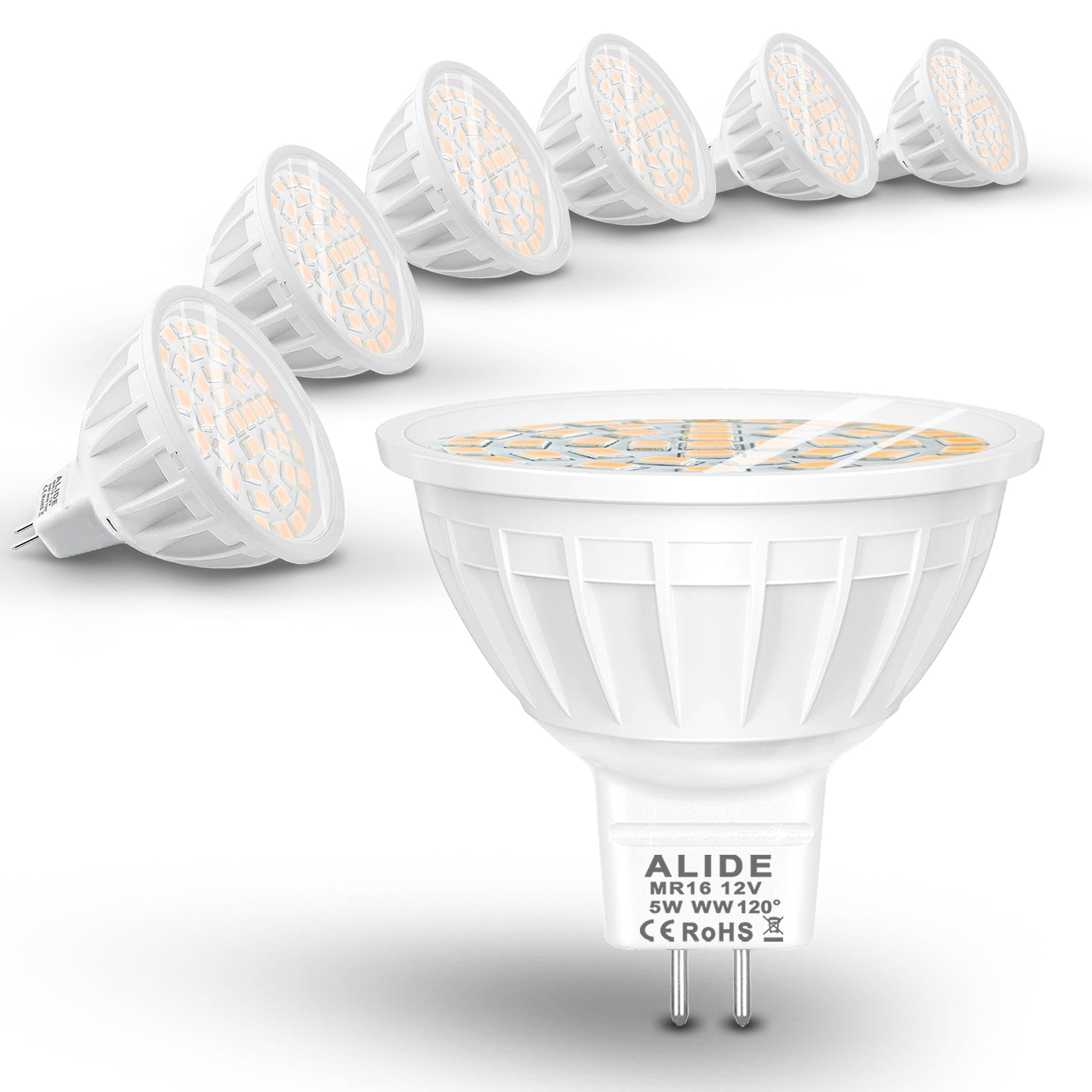 Alide Mr16 Led Flood Bulbs 5W, Replace 50W Halogen,Wide Angle 120 Degree Beam,Gu5.3 Bi-Pin 2700K Warm White,12V Mr16 Led Bulb Fo