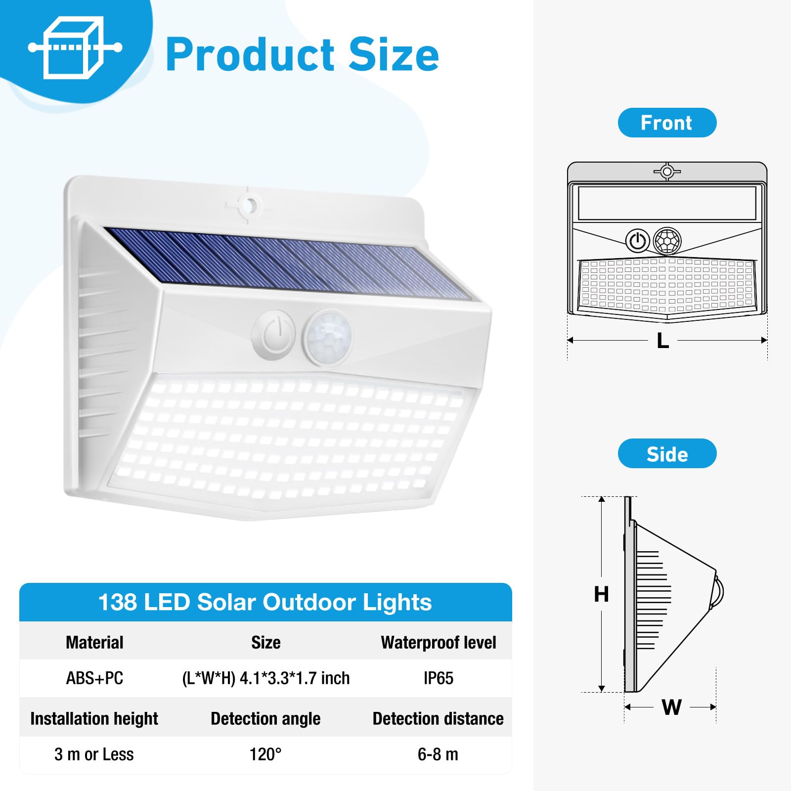 [4 Packs] Solar Outdoor Lights Motion Sensor Solar Security Lights Waterproof With 3 Lighting Modes Solar Powered Wall Lights Outside For Garden Fence Yard White
