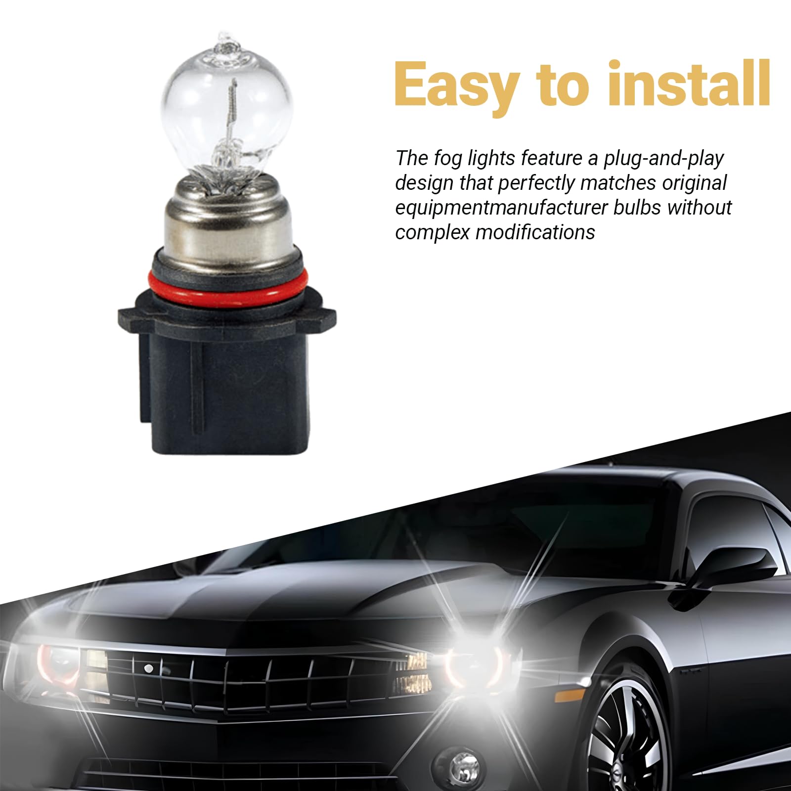 Yytqp 2 Pcs Psx26W Car Fog Light Bulb  12V Daytime Running Lamps  Turn Signal Bulb  Brake Light  Reversing Light Bulb  Automotive Clear Glass Bulbs Lighting Accessory  Universal For Most Cars (White)