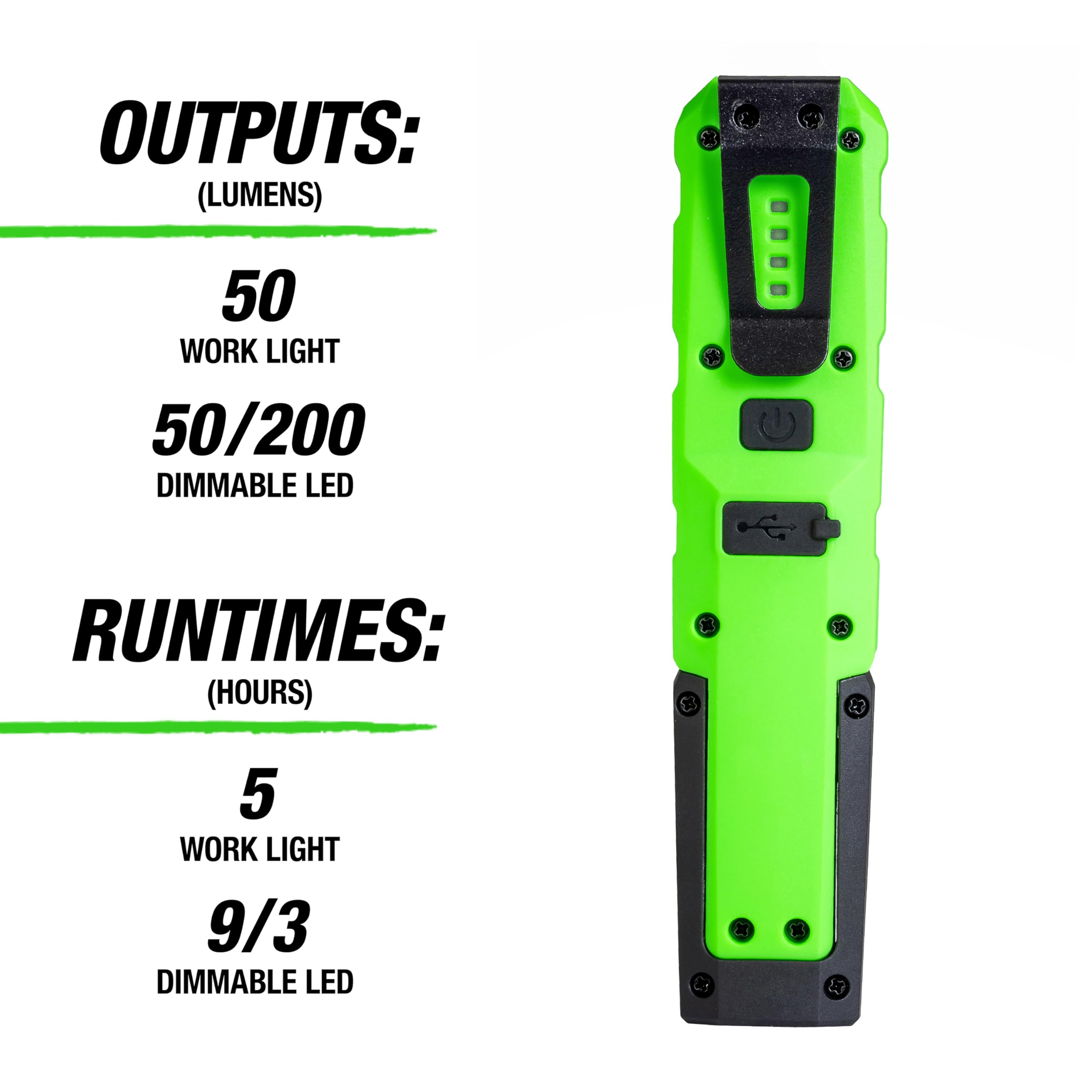 Oemtools 32132 Dual Mode 6'' Led Work Light, 200Lm Led Flashlight, Magnetic Base, Rechargeable With Usb Cable, Adjustable Bright