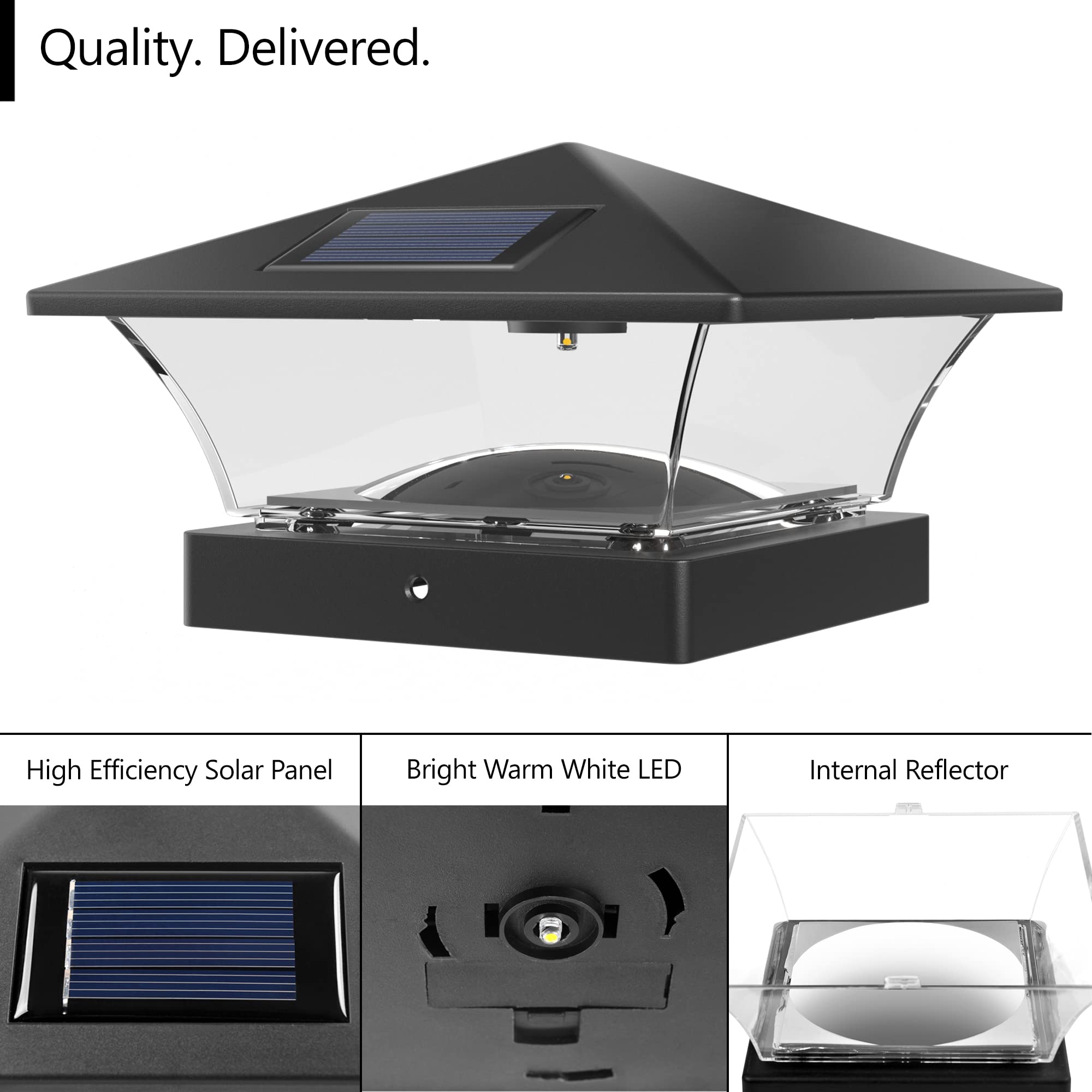Davinci Lighting Solar Post Cap Lights - Bright LED for Fence, Deck, Patio - 4 Pack - Slate Black