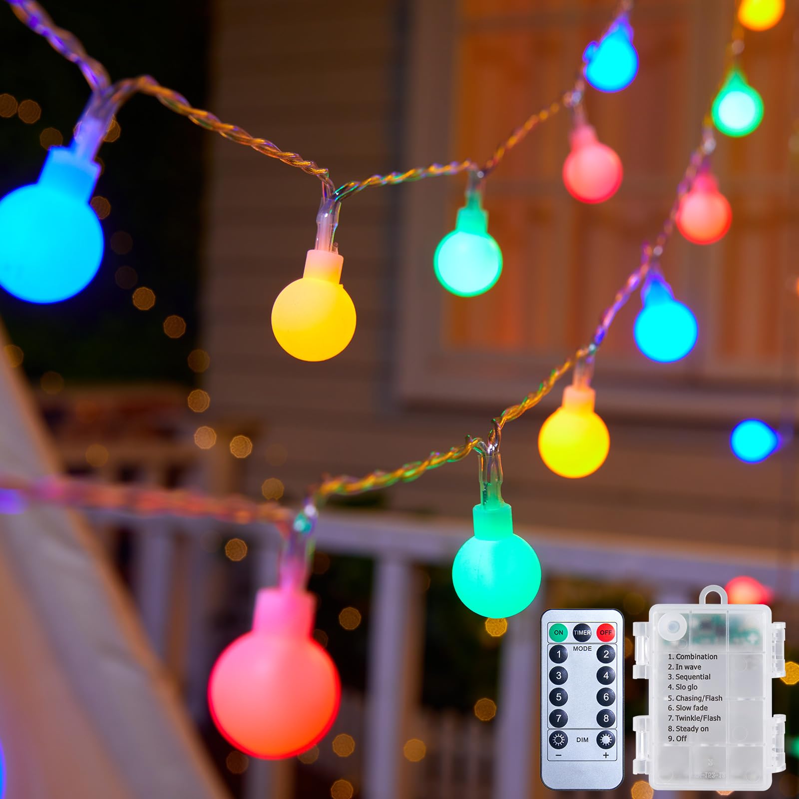 Globe String Lights Battery Operated - 21 Feet 60 Led Twinkle Fairy Lights, 8 Modes with Remote Mini Globe Lights for Indoor Outdoor Bedroom Party Wedding Garden Christmas Tree Decor, Multicolor