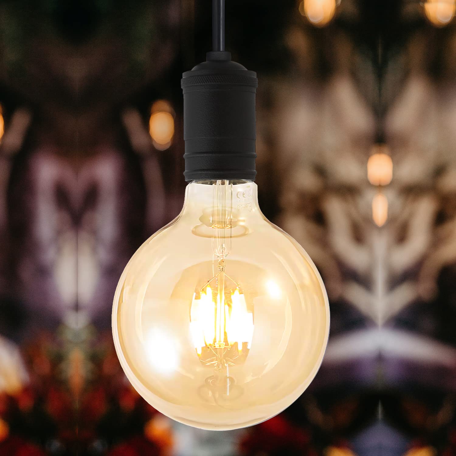BoostArea G125 LED Globe Bulbs, 6W Antique Vintage, 2700K Warm White, Amber, 2 Pack