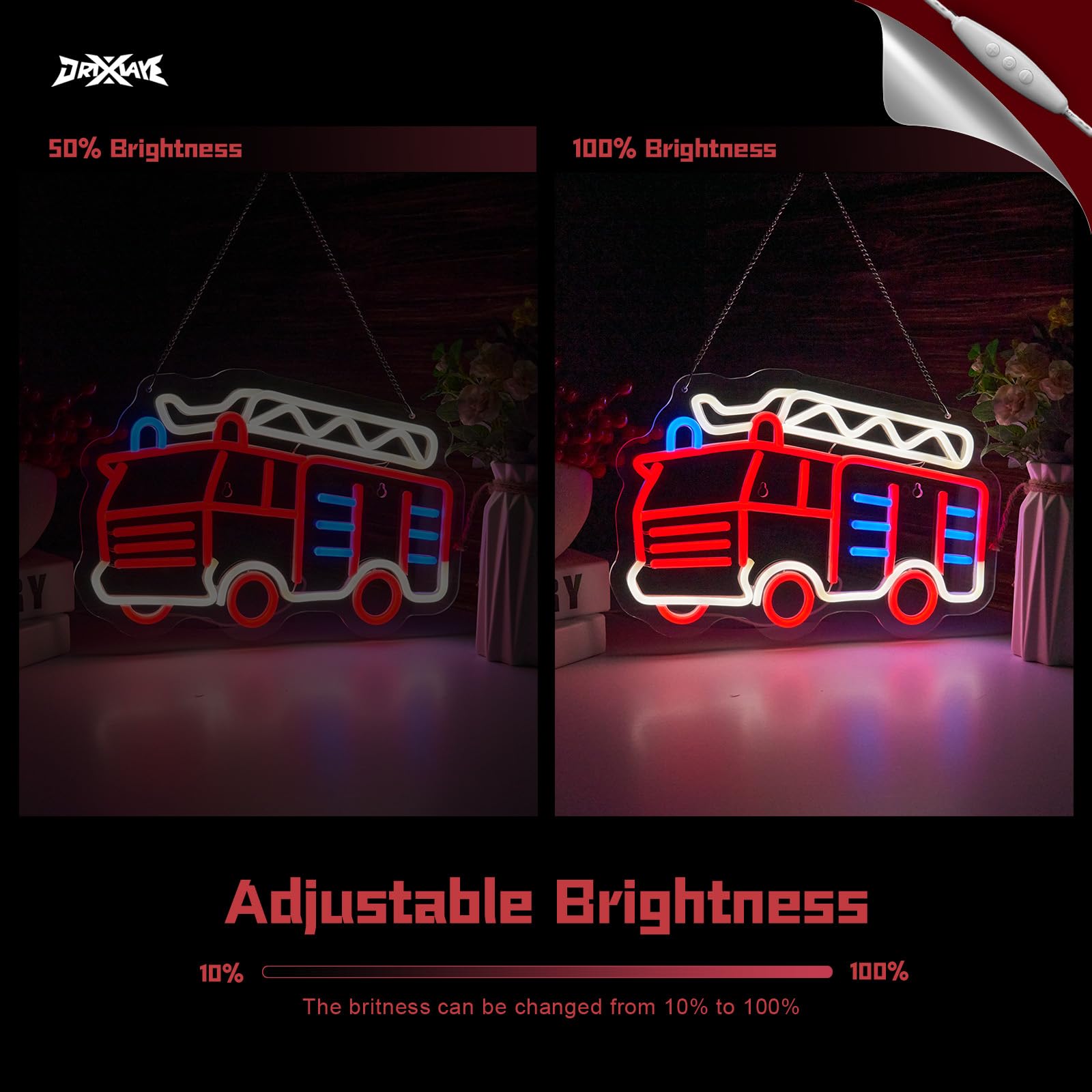 ORIXIAYE Fire Fighting Truck Neon Sign - 10x14.7 inches, Red & White, Wall Decor for Kids, Birthday Gifts for Boys