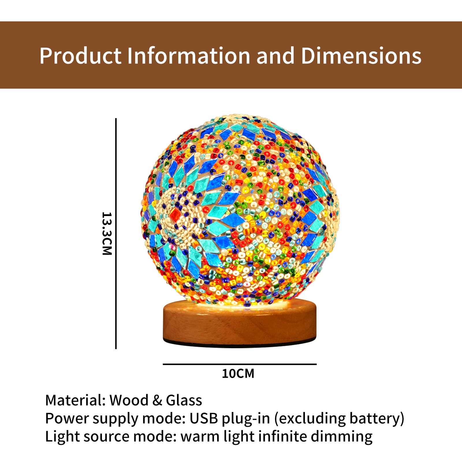 Turkish Table Lamp (D:4.7 X H:5.2) Mosaic Glass Lamps With Wooden Base  Bohemian Tiffany Bedside Lamps  Usb Power Moroccan Lantern For Living Room Halloween Decorations (Boho - Sky Blue  Boho)