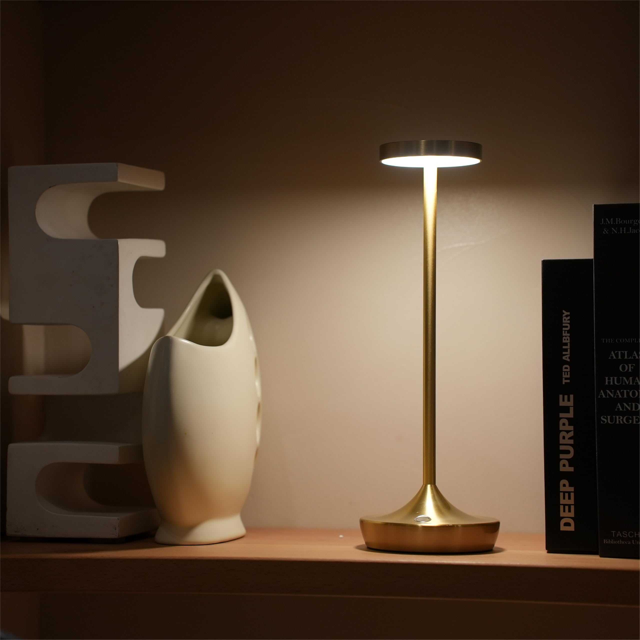 Sikevht 2 Pack Gold Cordless Led Table Lamps, Waterproof, Dimmable, Portable For Indoor & Outdoor Use