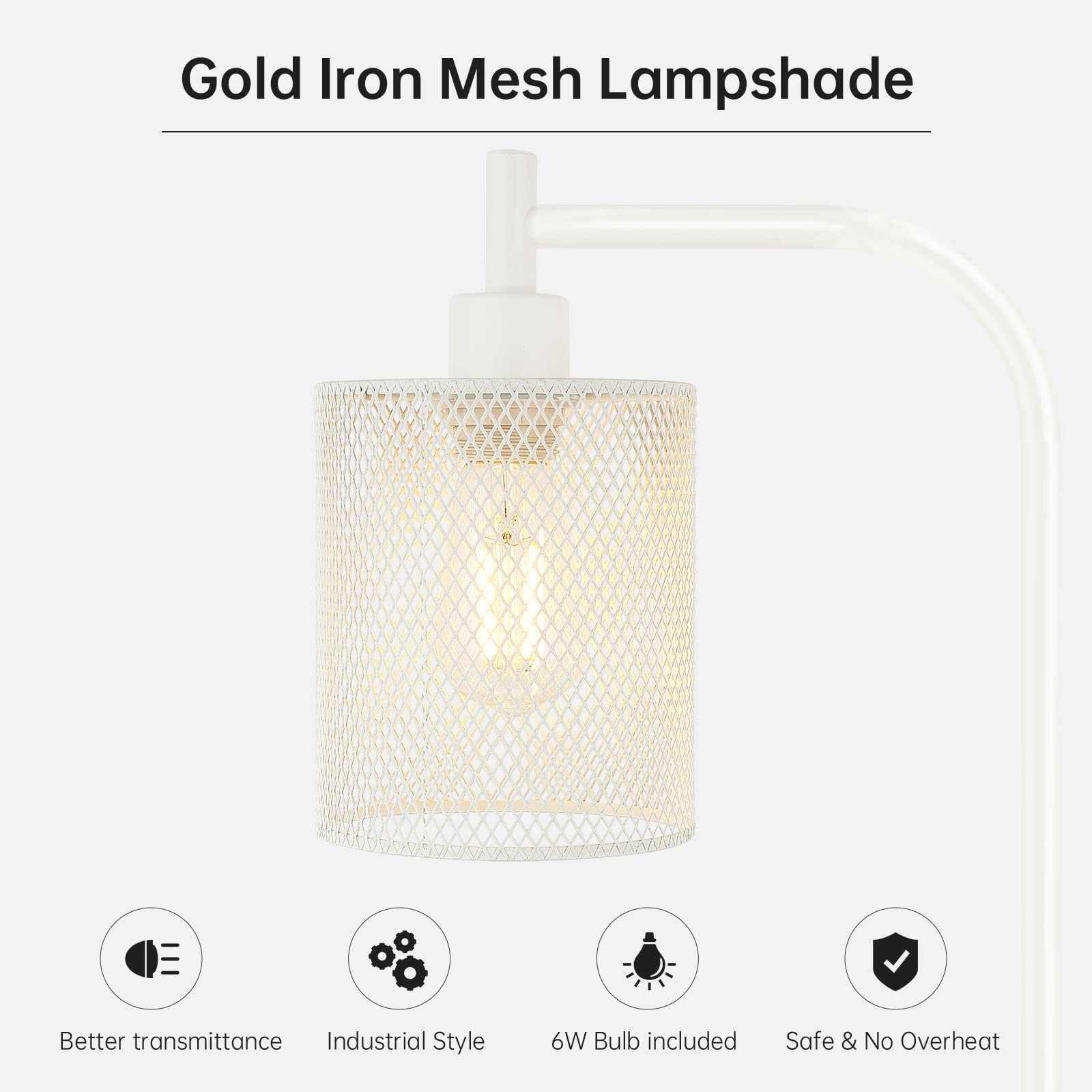 BoostArea 67 Inch Industrial Floor Lamp, Modern Metal Stand with Iron Mesh Lampshade, Gold, Model B1003