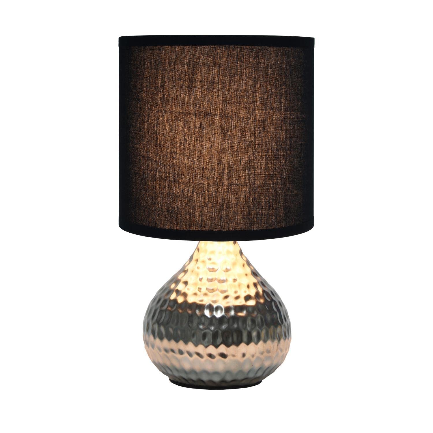 Simple Designs LT2073-SVB Mini Hammered Texture Silver Drip Table Lamp with Black Shade