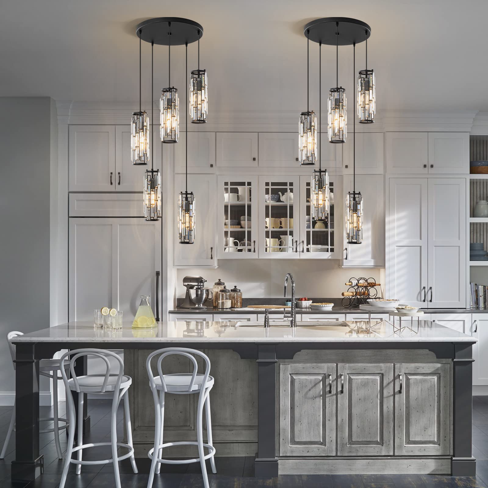 Lmqnine 5-Light Black Modern Pendant Light, Adjustable Mini Crystal Chandelier For Dining Room