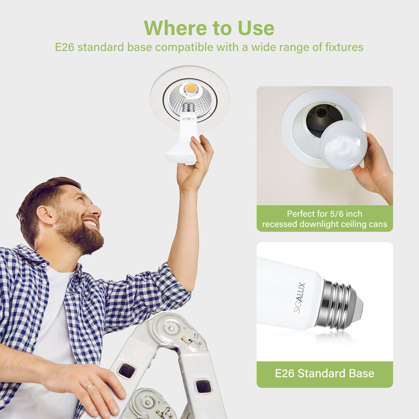Sigalux Ecobright, T20 Compliant Indoor Flood Light Bulbs,Br30 Dimmable Led Bulbs,65 Watt Equivalent,Soft White 2700K,Efficien 7
