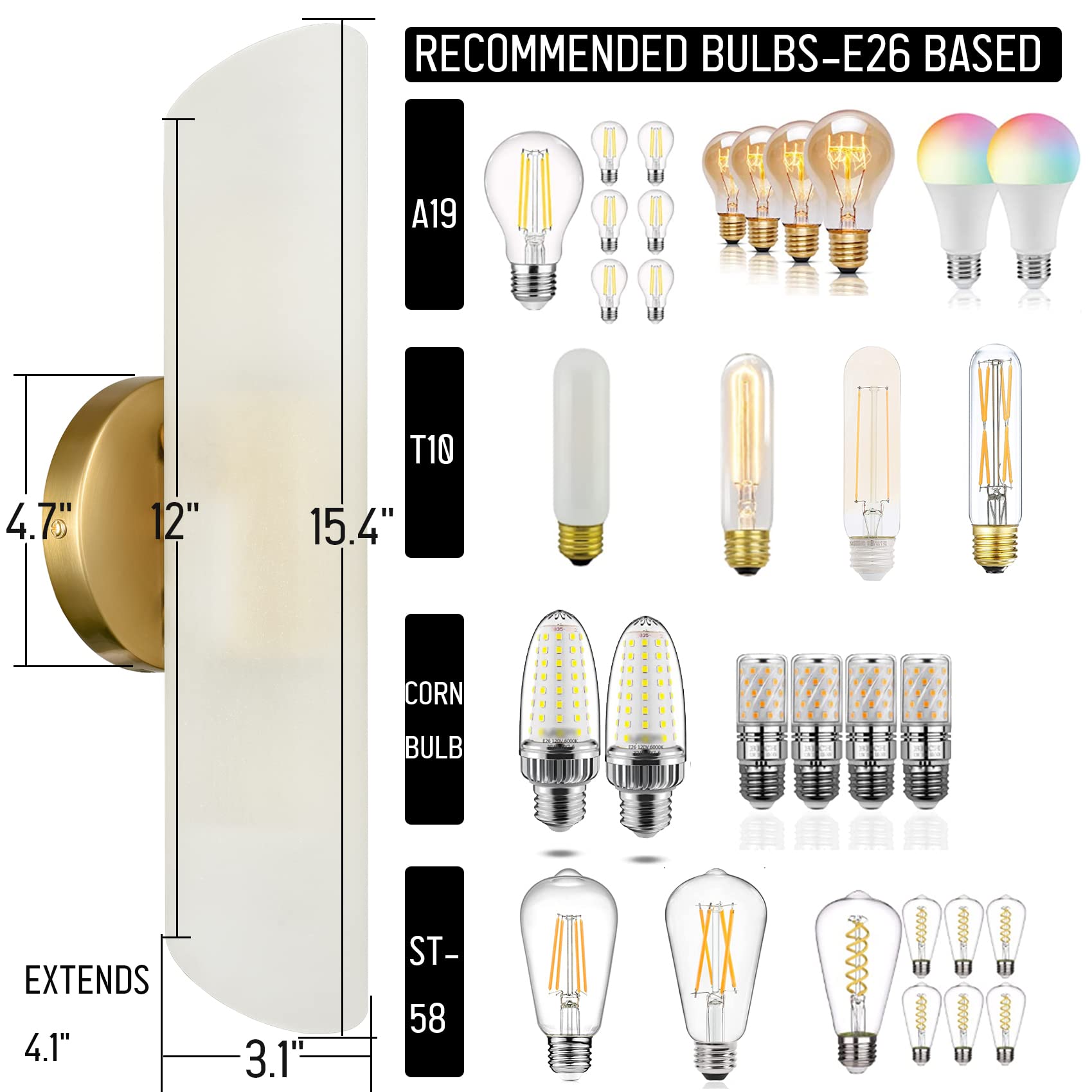 Daycent Modern Gold Cylinder Wall Sconces Set Of Two Frosted Glass Wall Light Fixture 2-Light Cylinder Bathroom Vanity Lights Br