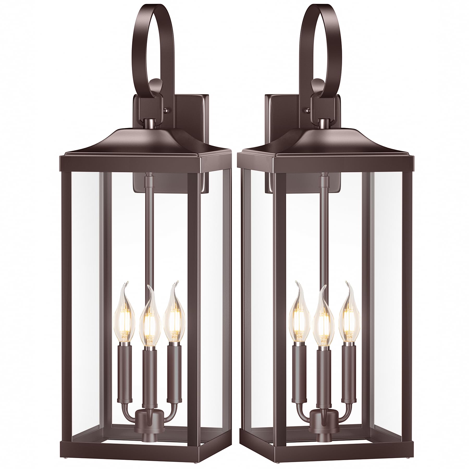Yolsunes 3-Light Outdoor Wall Light Fixture, Waterproof Metal Sconce, 24in Extra Large, Oil Rubbed Bronze, 2-Packs