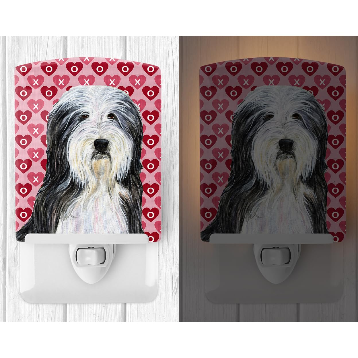 Carolines Treasures Ceramic Night Light Bearded Collie Hearts 6x4x3 Multicolor Model SS4497CNL