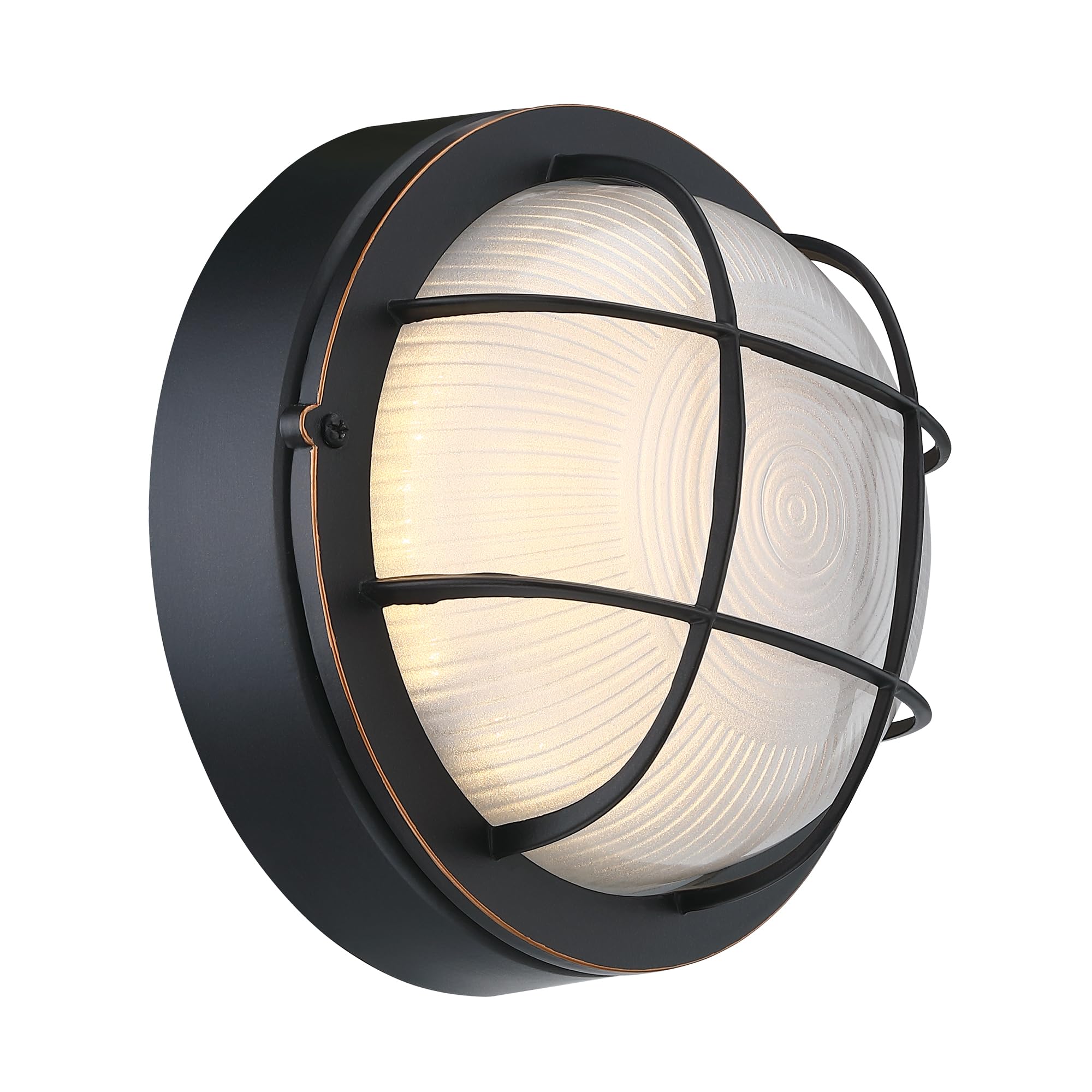 Faymart Lighting 8 Round Bulkhead Led Light Oil Rubbed Bronze - Nautical Outdoor Wall Light 3000K  1500Lm  15W  Waterproof  Rust-Proof  Industrial Farmhouse Oil Rubbed Bronze Bulkhead Light