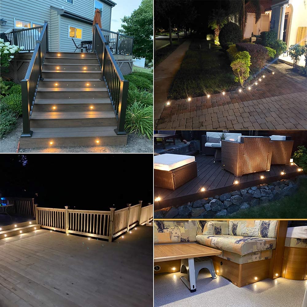 FVTLED LED Deck Lights Set, 30pcs Warm White Stainless Steel Recessed In-ground Lighting for Outdoor Garden Pathway, Model D30