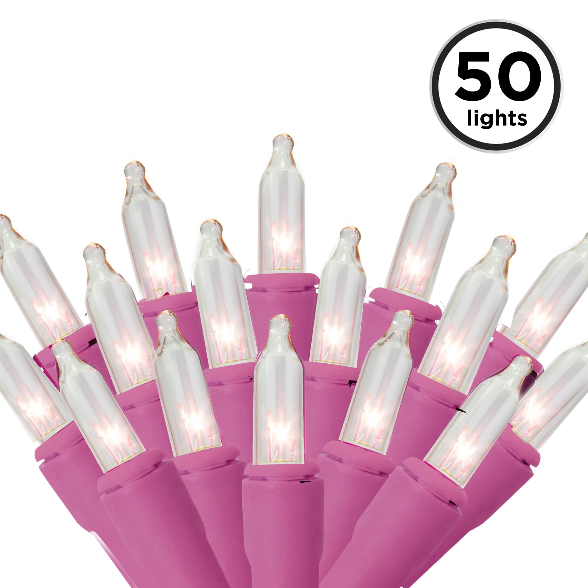 Brite Star 50 Lt Designer Series Mini Light Set, Clear, Pink Wire