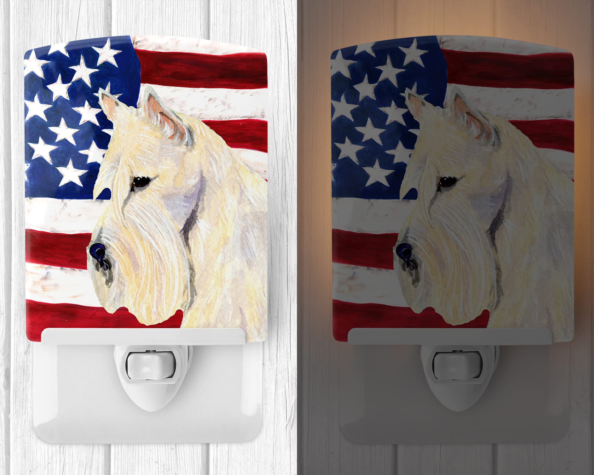 Carolines Treasures Ceramic Night Light, USA American Flag, Scottish Terrier, 6x4x3 inches, Multicolor, Model SS4015CNL