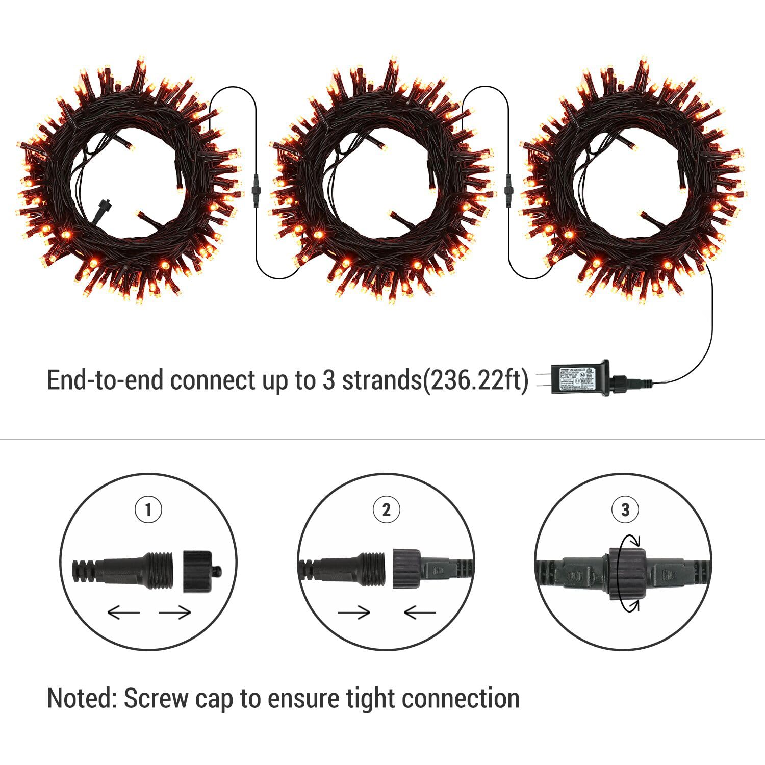 Brizled Orange Lights, 78.74ft 240 LED Halloween Lights Connectable with Timer, 8 Modes Outdoor Halloween Lights String Waterpro