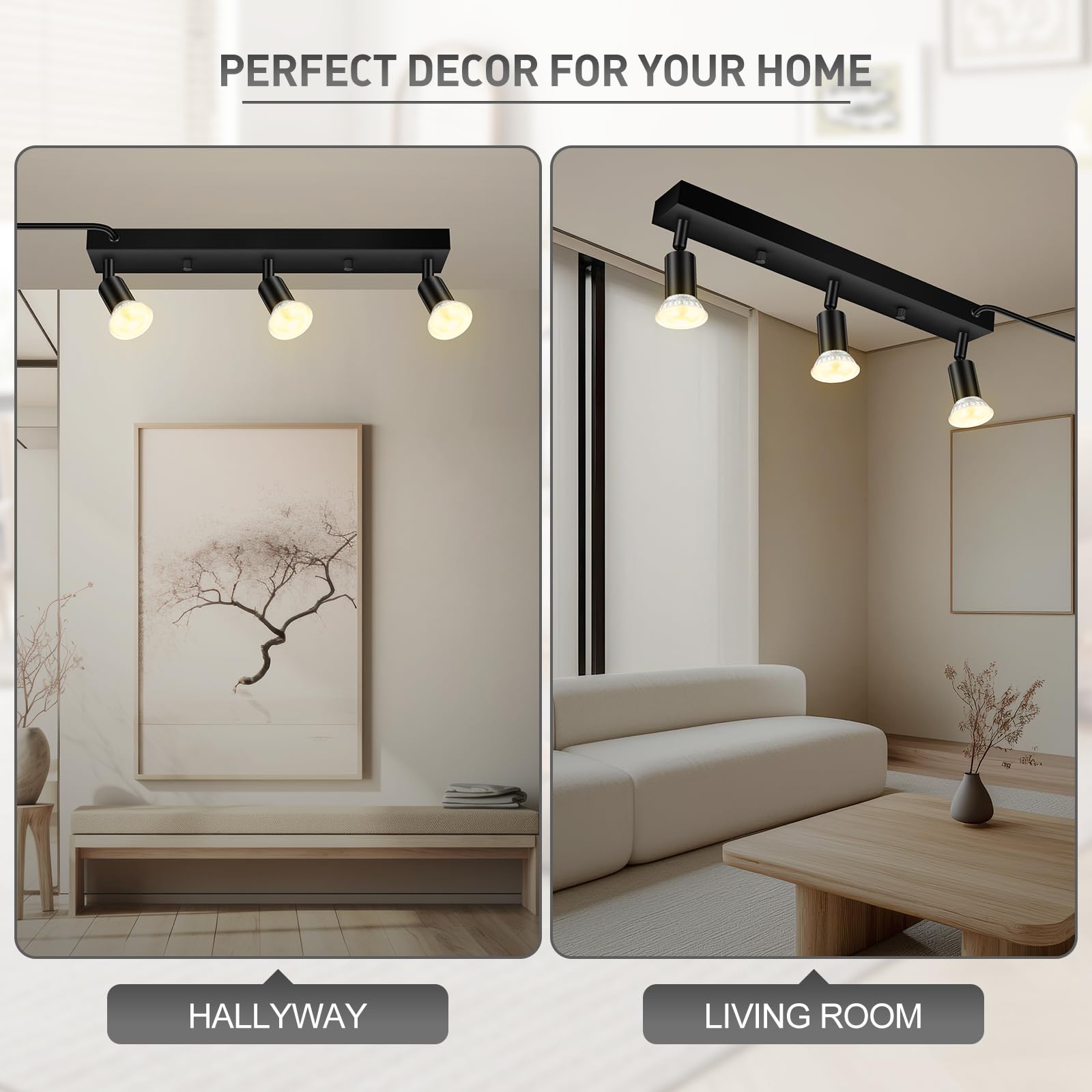 AUQUEE 16" Plug in Track Lighting Fixture, Black GU10 Wall Spotlight, Rotatable Head, 15ft Power Cord, Ideal for Kitchen & Living Room