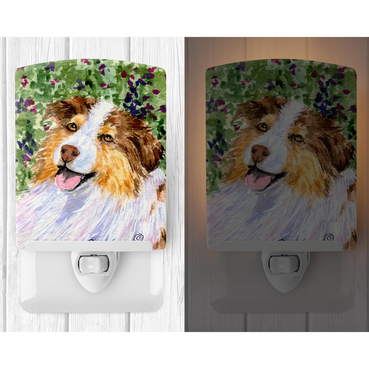 Caroline'S Treasures Ss8819Cnl Australian Shepherd Ceramic Night Light Compact, Ul-Certified, Ideal For Bedroom, Bathroom, Nursery, Hallway, Kitchen, 6X4X3, Multicolor