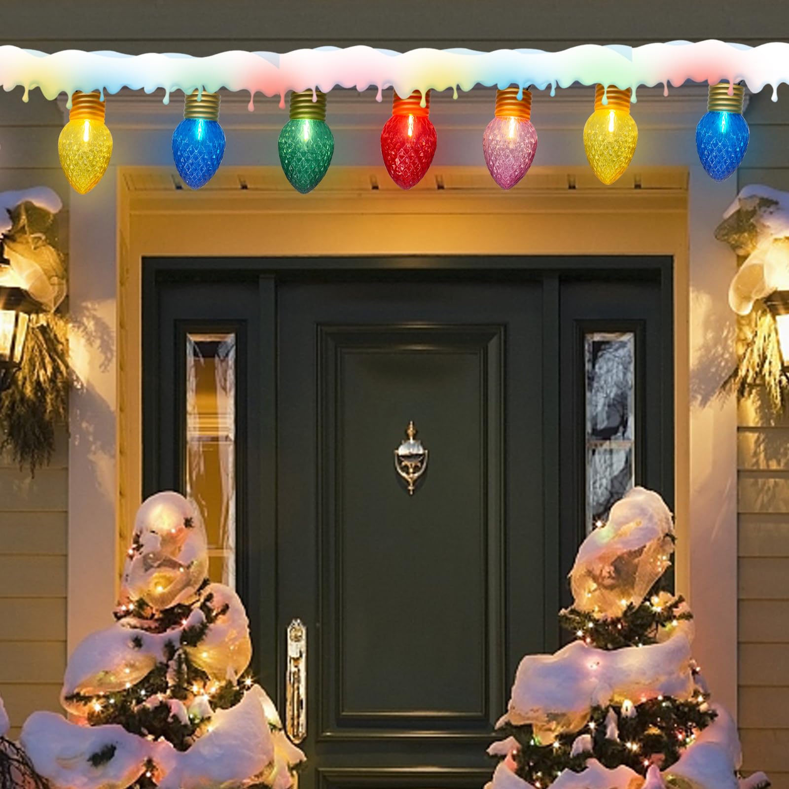 16Ft Jumbo Led Multicolor Christmas String Lights Outdoor With 10 Led Strawberry Bulb, Connectable Hanging String Lights For Ind