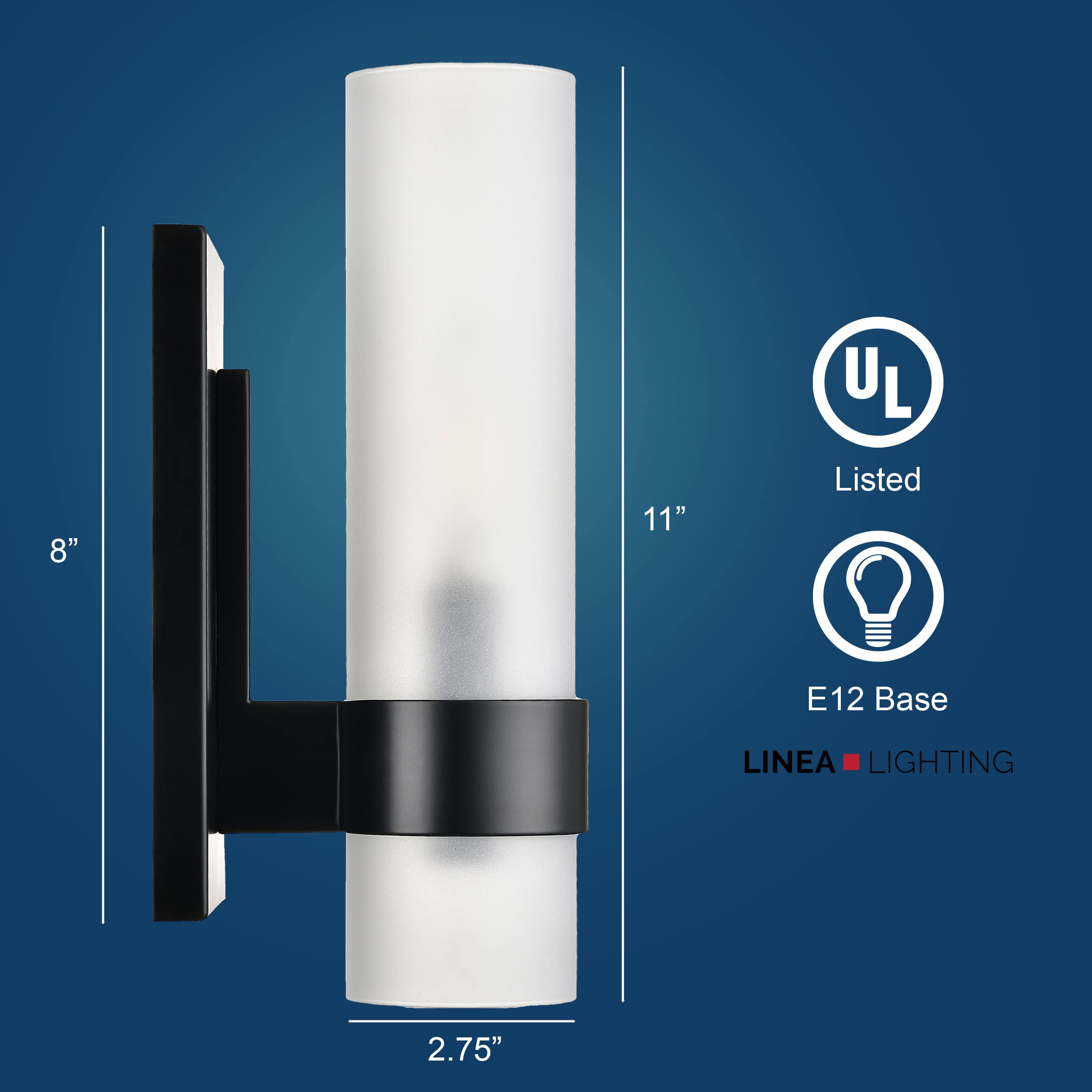 Linea di Liara Wall Sconce - Matte Black Metal Bathroom Light Fixture with Frosted Glass Shade, Model LL-WL354-FRS-5BLK