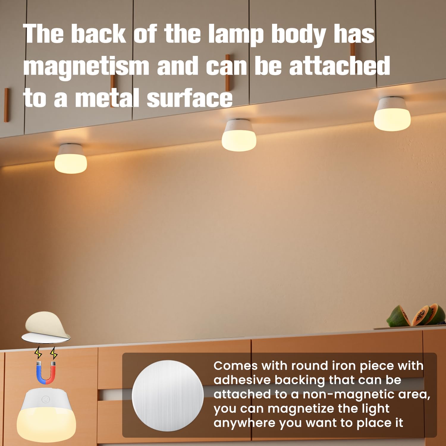 SCOPOW Magnetic Rechargeable LED Light Bulb, E12, 3 Color Temperatures, Dimmable, Warm Yellow, Model T888, 2 Pack