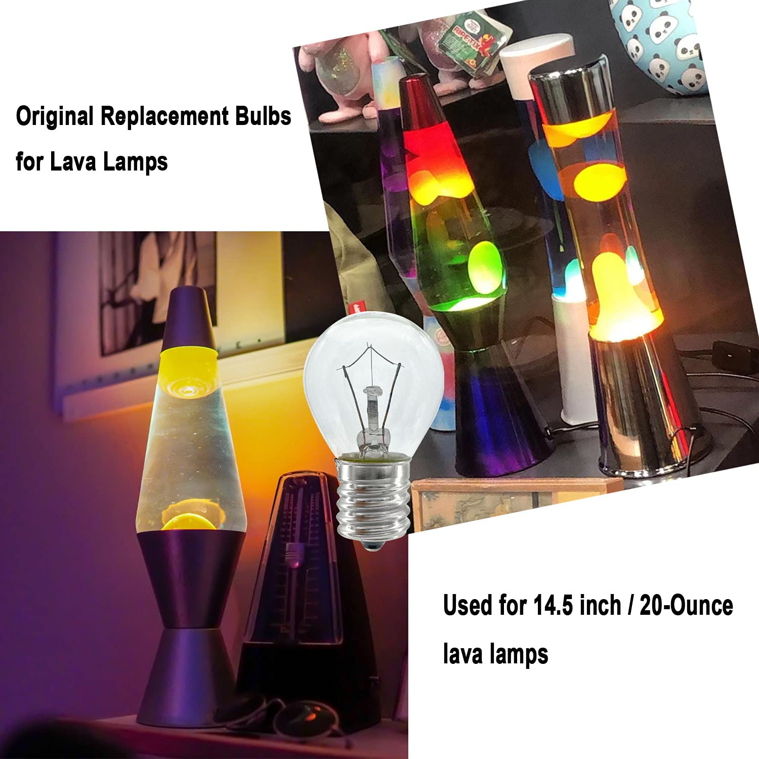 SalPhines 25W Lava Lamp Bulb 6-Pack, S11 E17 Base, Warm White, Dimmable Replacement Bulbs for 14.5 Glitter & Lava Lamps