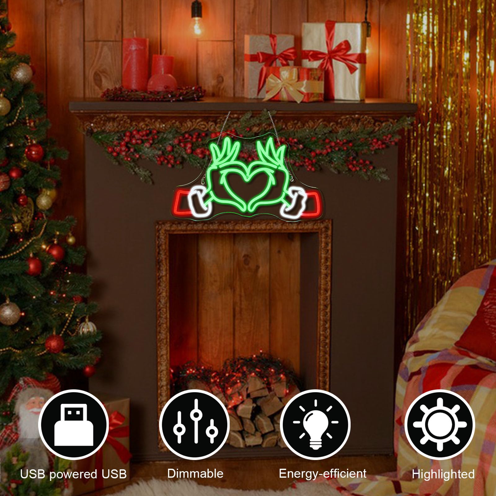 Nxyx Merry Grinchmas Neon Sign Grinch Green Hands Neon Light Grinch Ornament Wall Decor Christmas Grinch Outdoor Decor Holiday Grinchy Gift For Kids