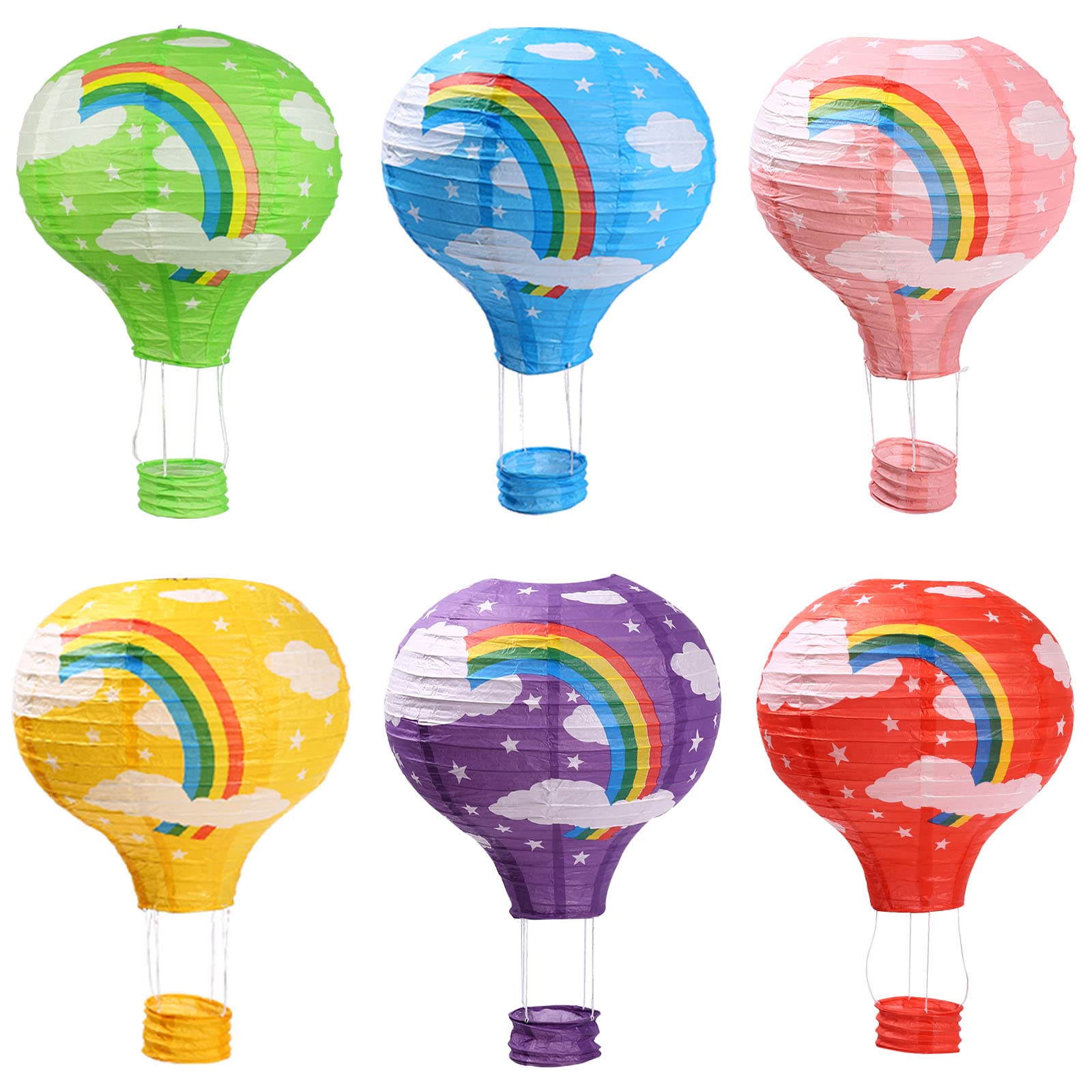 zilue Hot Air Balloon Paper Lanterns Pack of 6 Rainbow Decorations for Weddings, Birthdays, and Parties