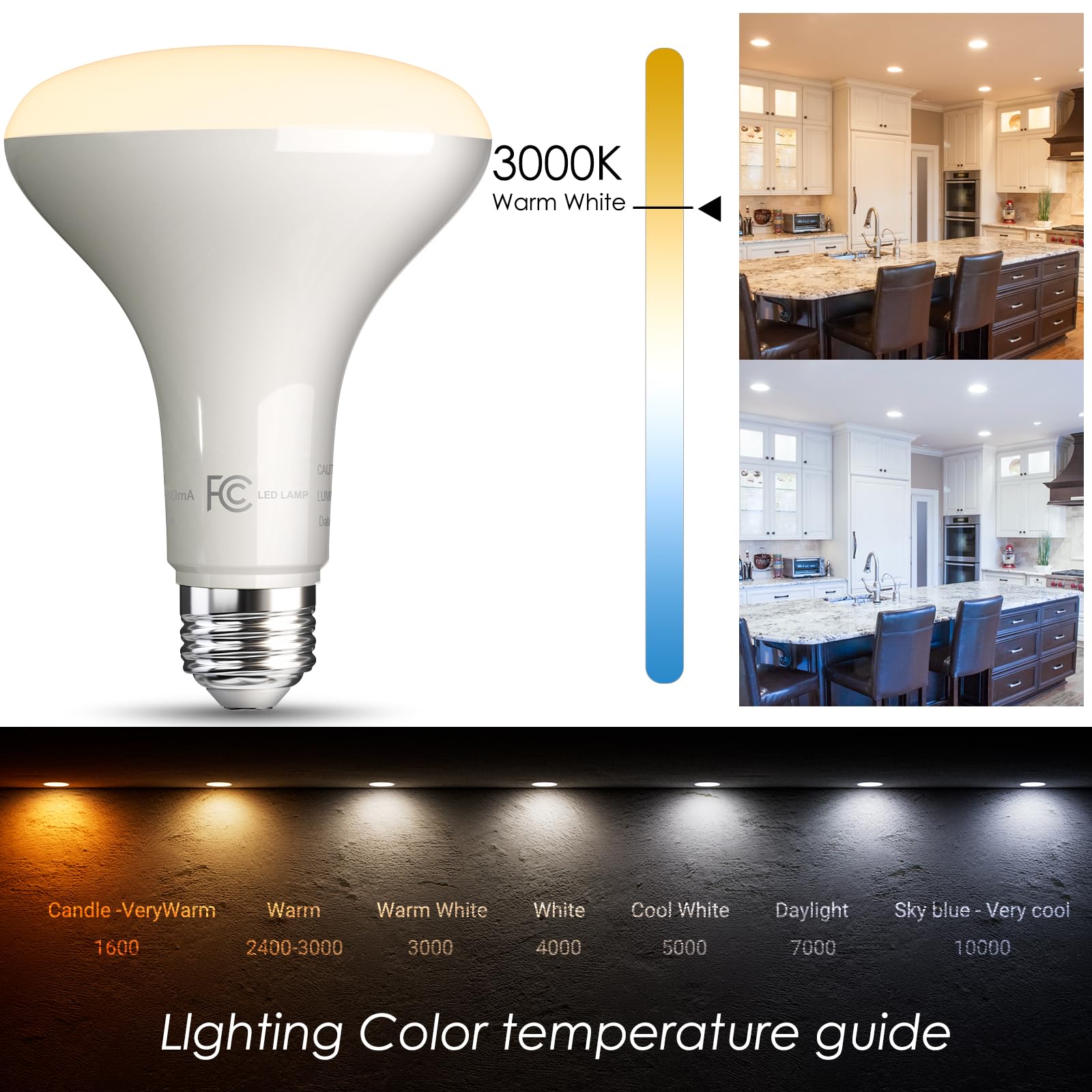 Volivo Led Flood Light Bulb 12 Pack, Recessed Ceiling Bulb, Br30, 65W Equivalent Efficient 9W, Dimmable, E26 Base, Warm White 30