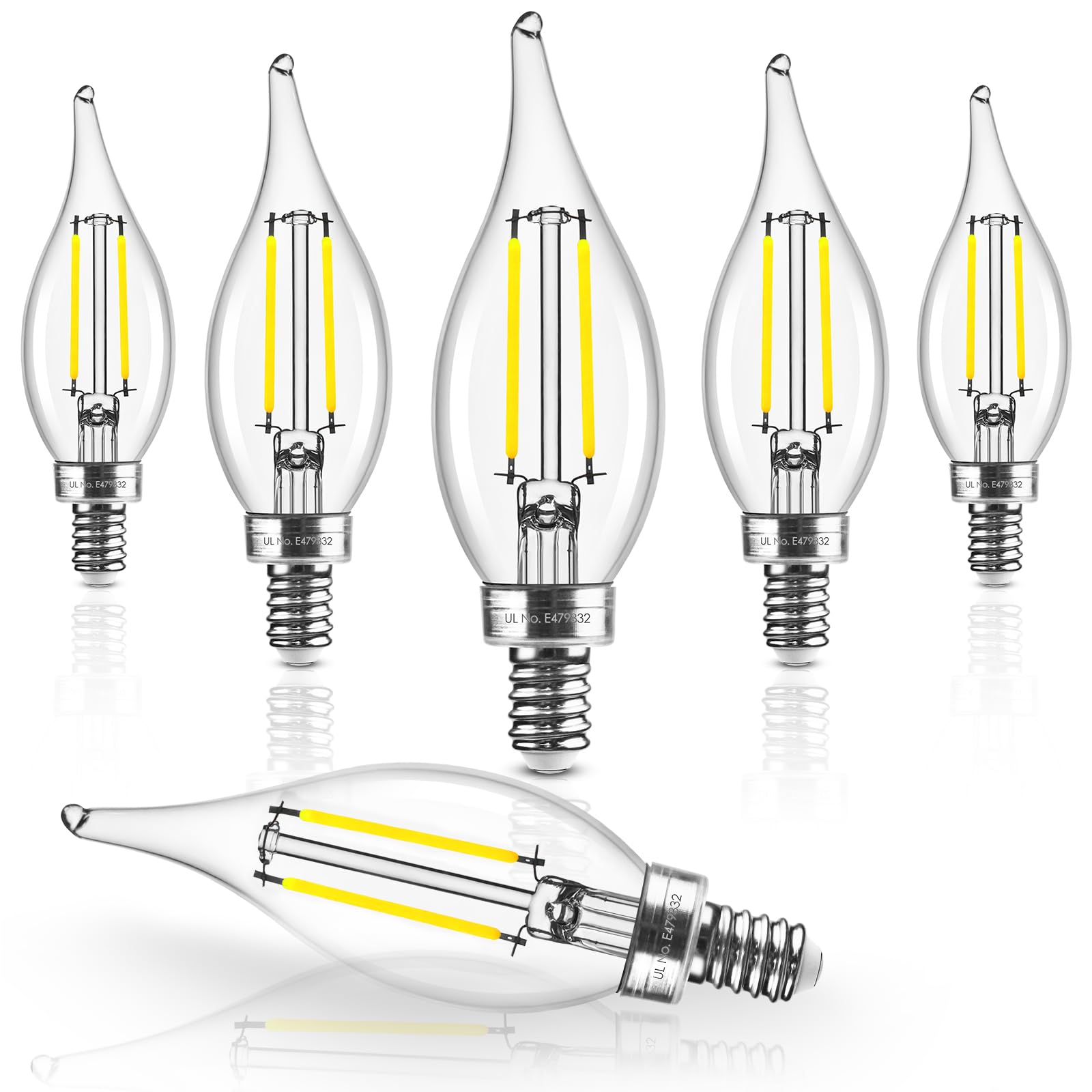 Hizashi E12 Candelabra Bulb 40 Watt, 90+ Cri Dimmable Candelabra Led Light Bulbs, 4W 450Lm 5000K Daylight White, E12 Bulb Flame 