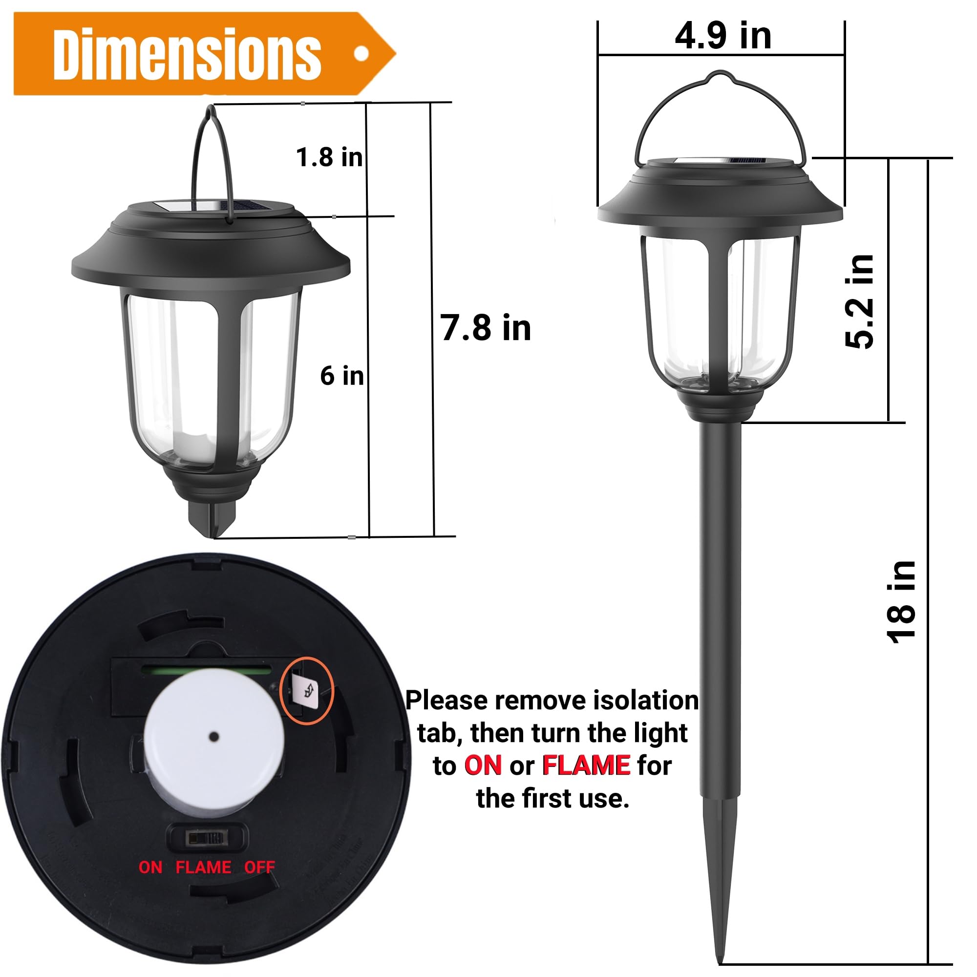 Dynaming Dual Use Solar Flame Lights Outdoor 6 Pack, Solar Flickering Flame Pathway Lights, Hanging Lantern Lights, Auto On/Off & Waterproof For Garden Lawn Patio Yard Walkway Deck Driveway