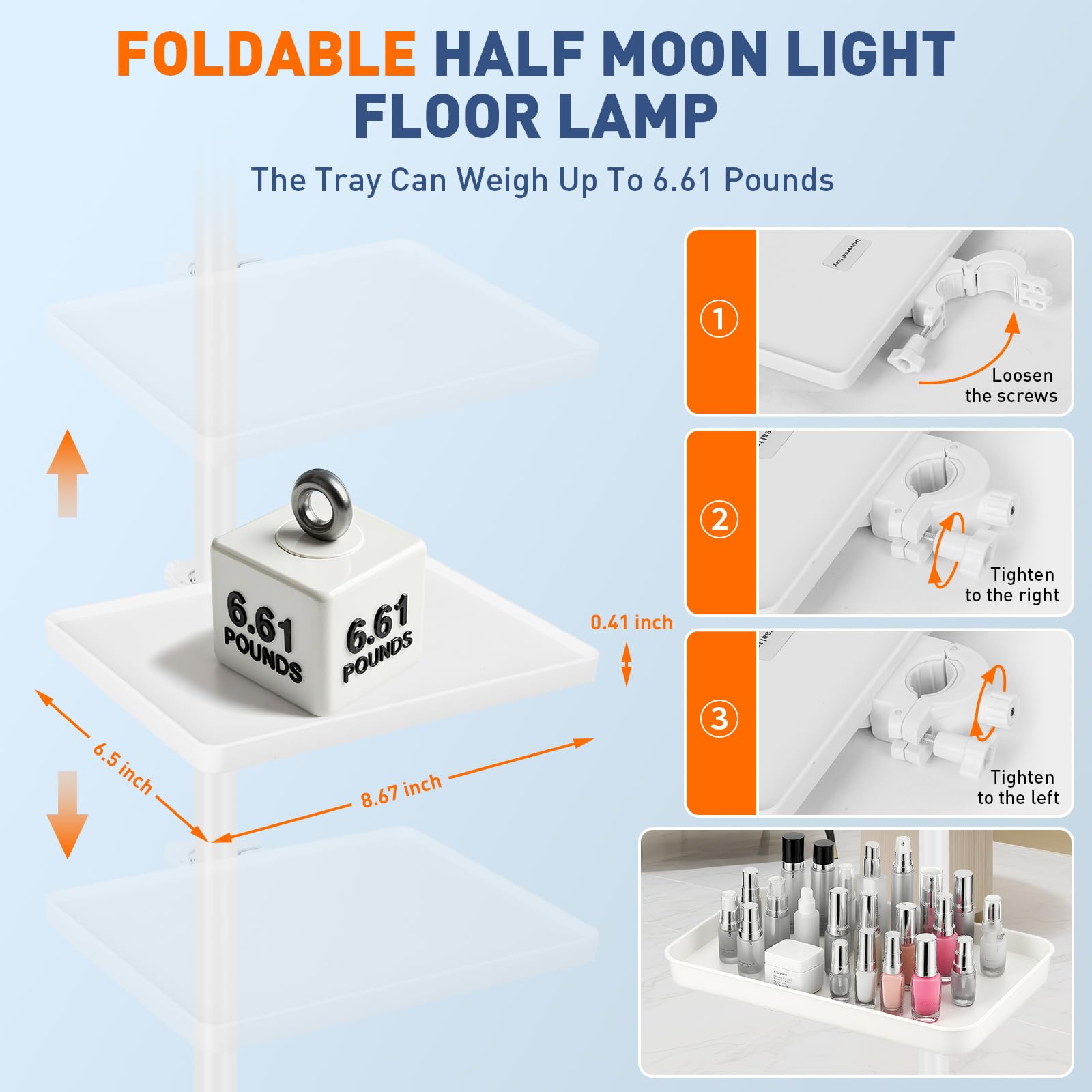 KIRKAS 21in LED Lash Light Half Moon Lamp, Adjustable Brightness, Tool Tray, White, Model FS-550C FXTP-LDD MRD